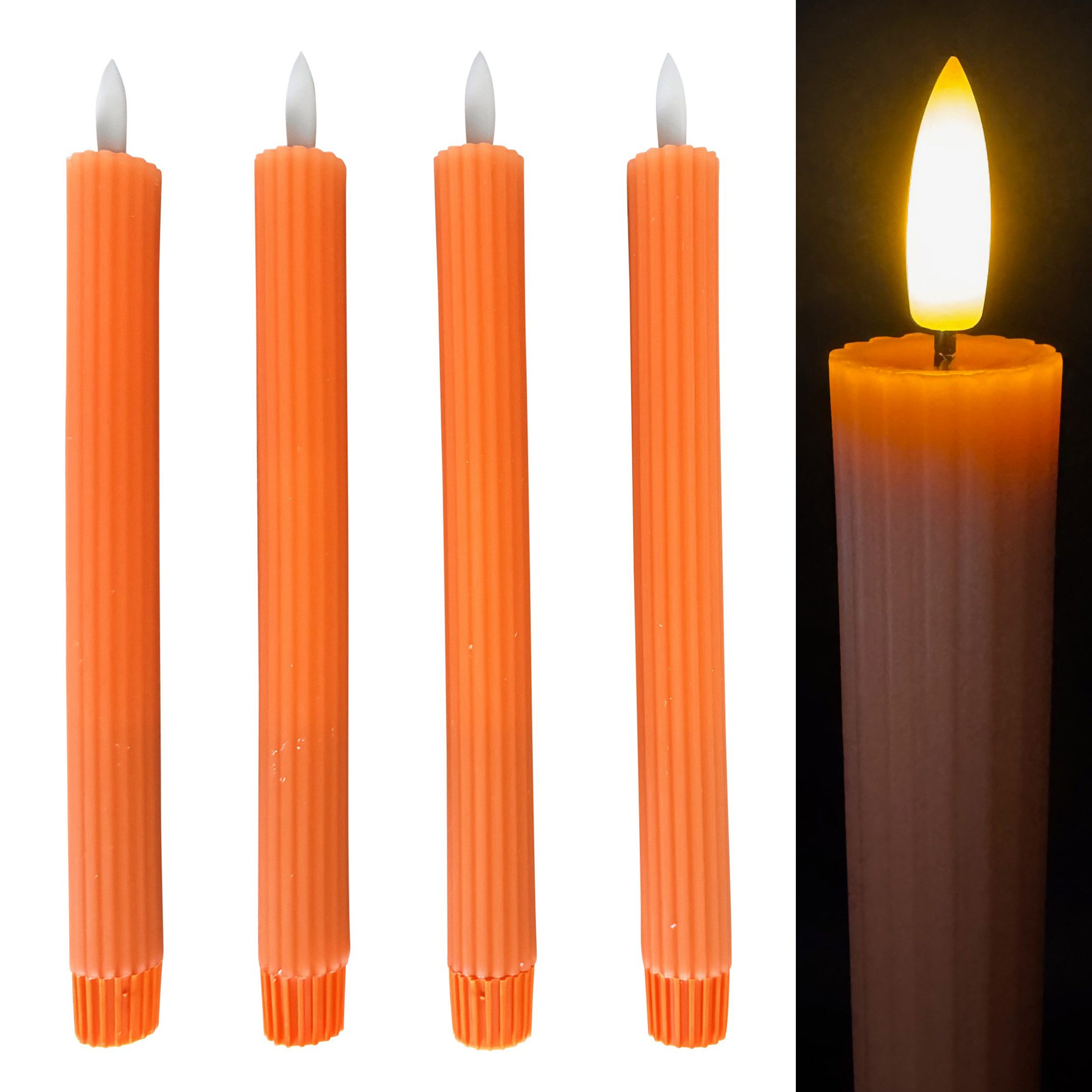 Online-Fuchs LED-Kerze 4 moderne LED Палка свечи im Set aus Echtwachs mit Timer (Creme, Hellblau, Grün, Koralle, Pflaume, Grau, 473451), modernes Rillen-Design - Touch-Funktion zum An- und Ausschalten