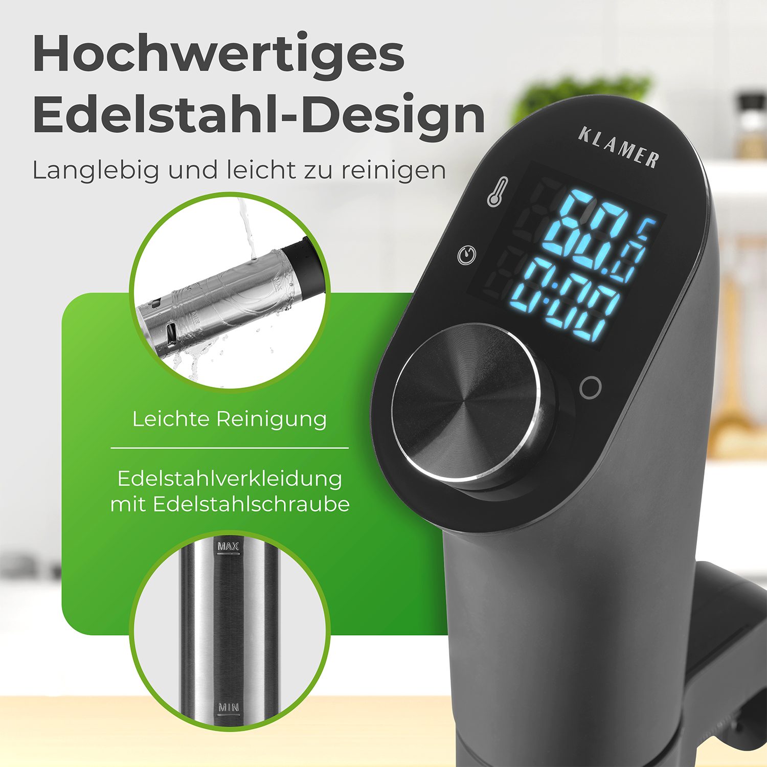 KLAMER Sous-Vide Stick 1200 Watt IPX7 wasserdichter Sous Vide Garer mit 3D Zirkulation und 2…, Perfektes Garen, 20-95°C, gleichmäßiges Erhitzen, max. 1% Abweich – Bild 5 von 5