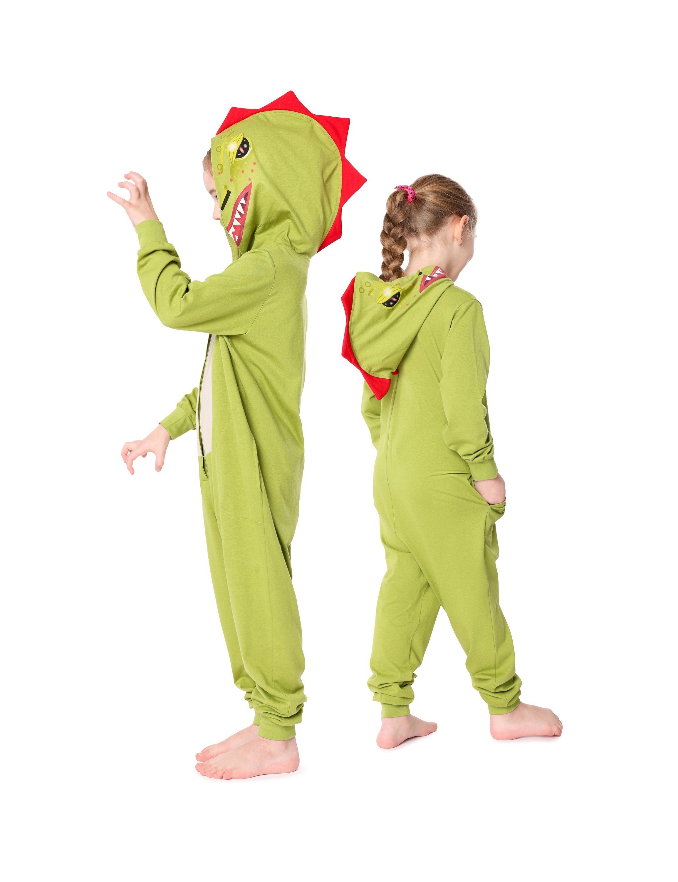 Baumwolle aus Verkleidung ohne Schlafoverall LA40-232 Tiermotiv Kinder Grün Schlafanzug Dino Ladeheid