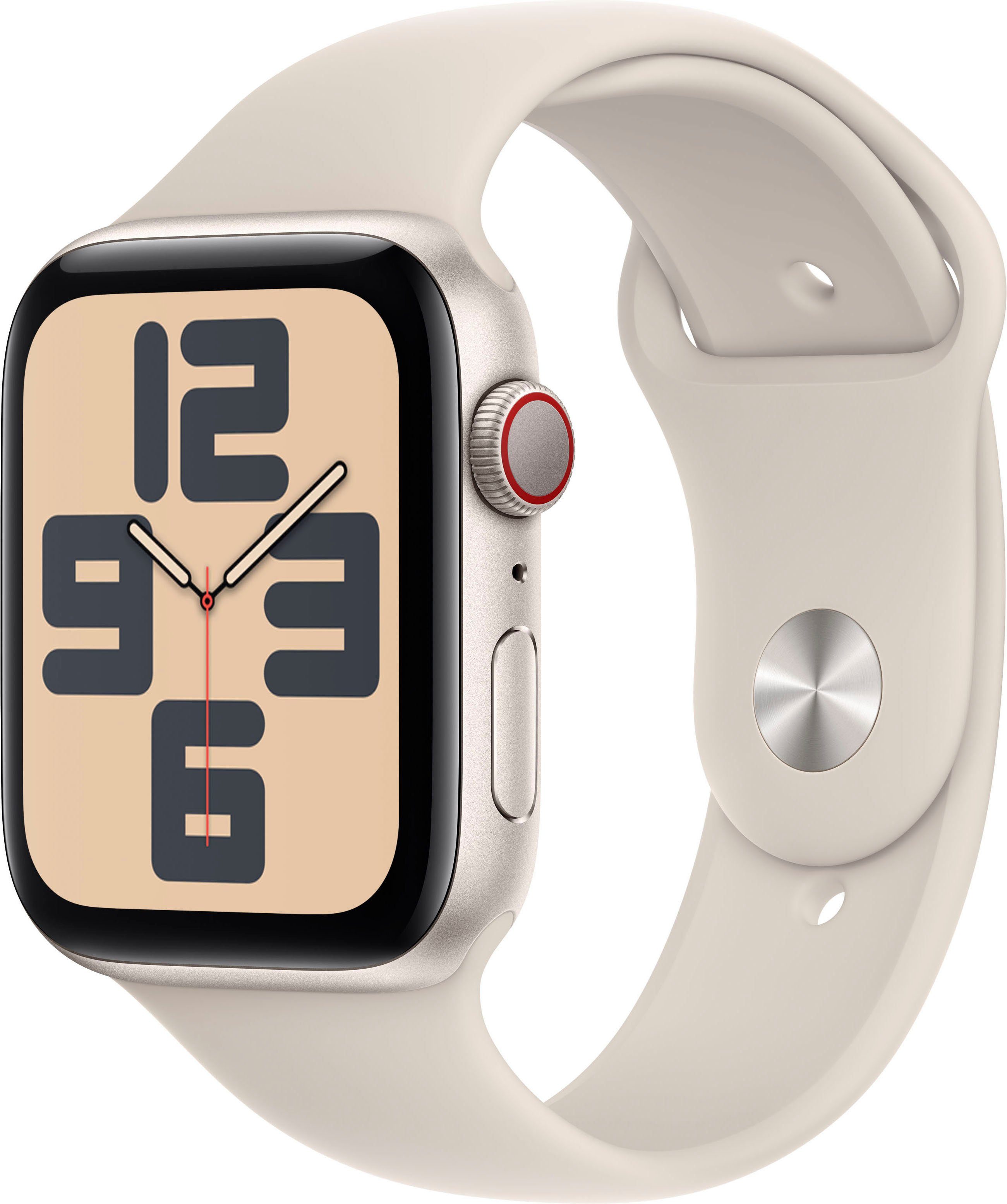 Apple Watch SE GPS Aluminium 44 mm + Cellular M/L Smartwatch (4,4 cm/1,73 Zoll, Watch OS 10), Sport Band