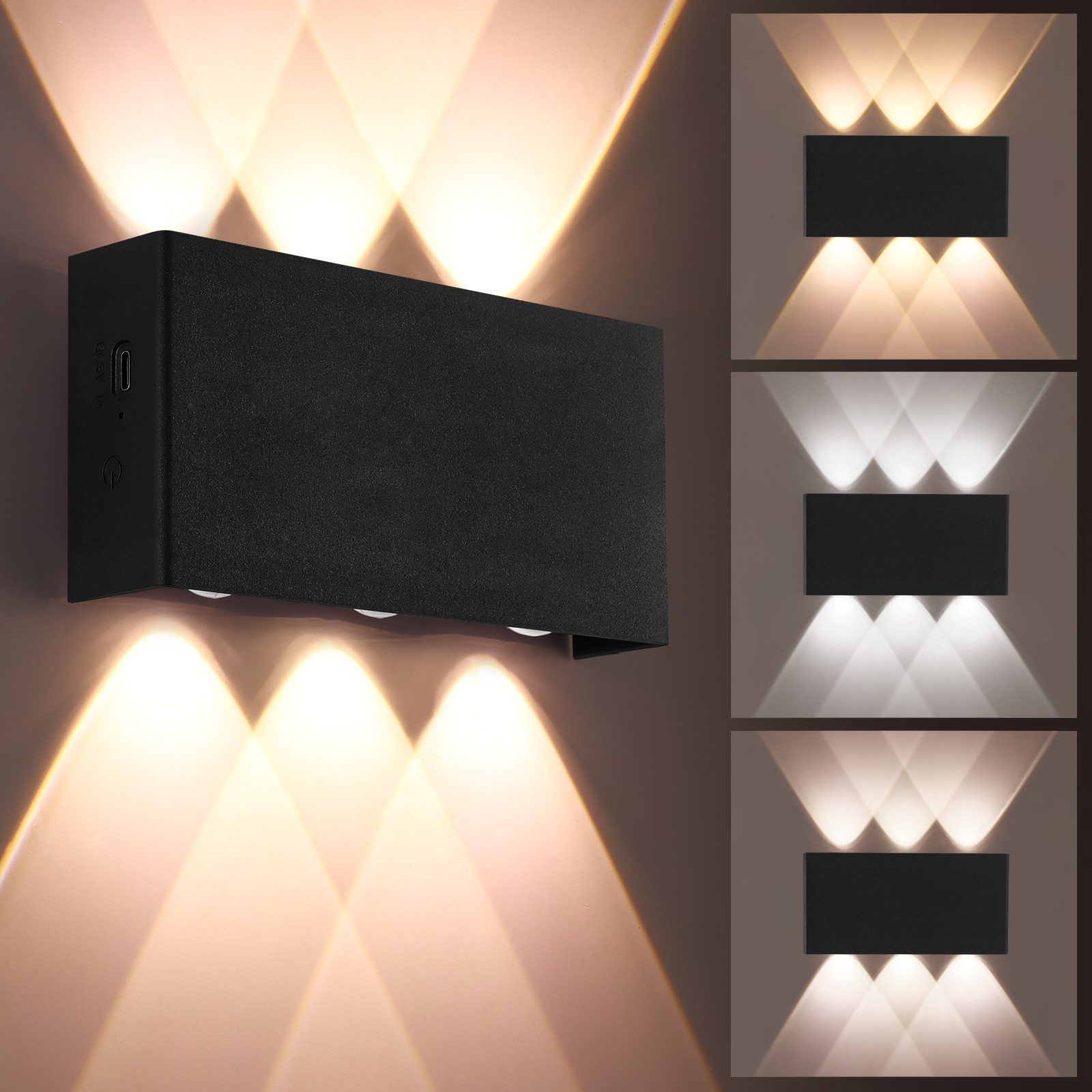 BlingBin LED Wandleuchte Wandlampe Innen dimmbare Modern Up and Down Beleuchtung, mit Fernbedienung, 3 Farbmodi, LED fest integriert, Warmweiß, Neutralweiß, Kaltweiß, 3 Modi Helligkeitsstufen, für Loft Flur Schlafzimmer