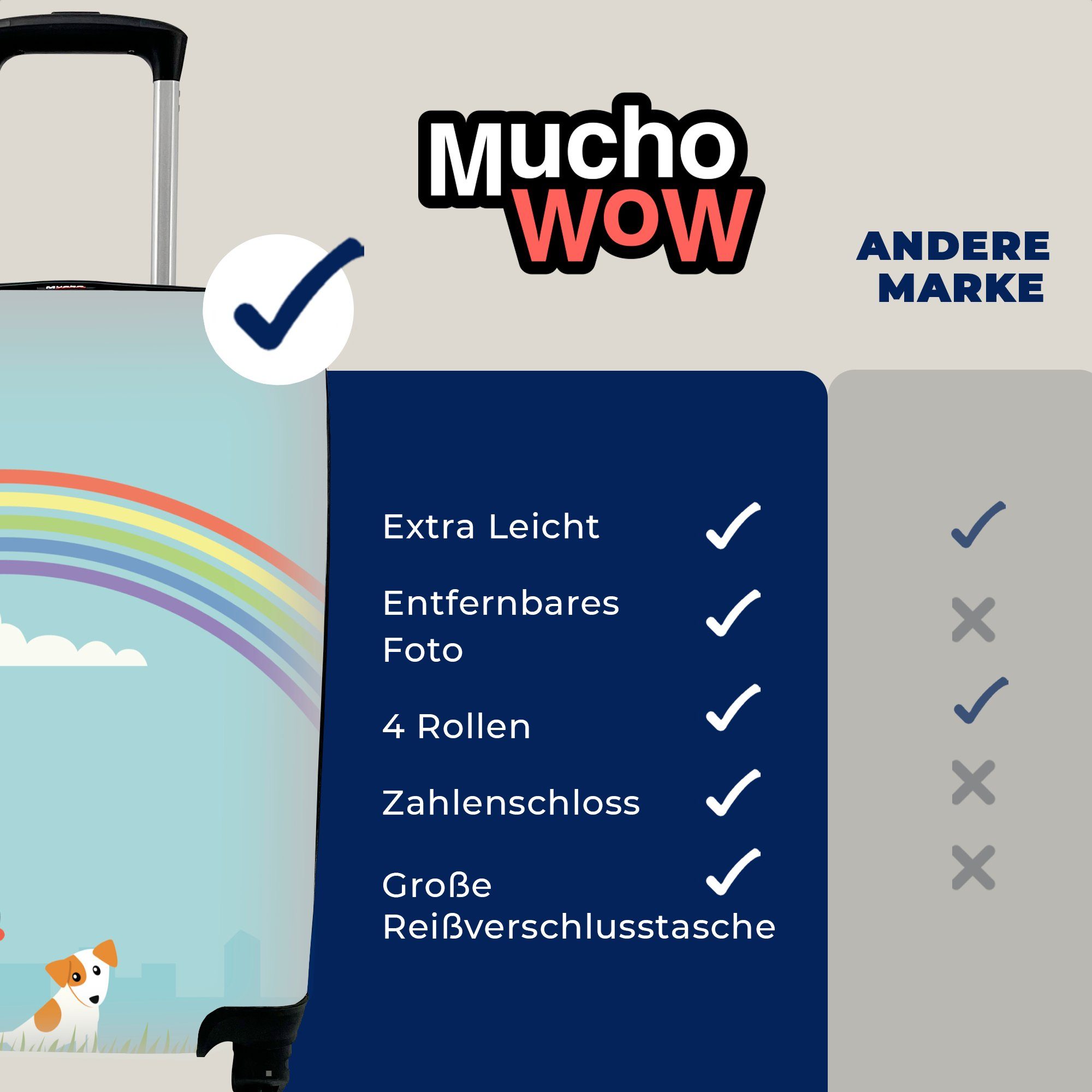 MuchoWow Handgepäckkoffer Eine Reisetasche rollen, Handgepäck 4 einem Hunden zwei unter von mit Trolley, Regenbogen, Ferien, Reisekoffer für Illustration Rollen