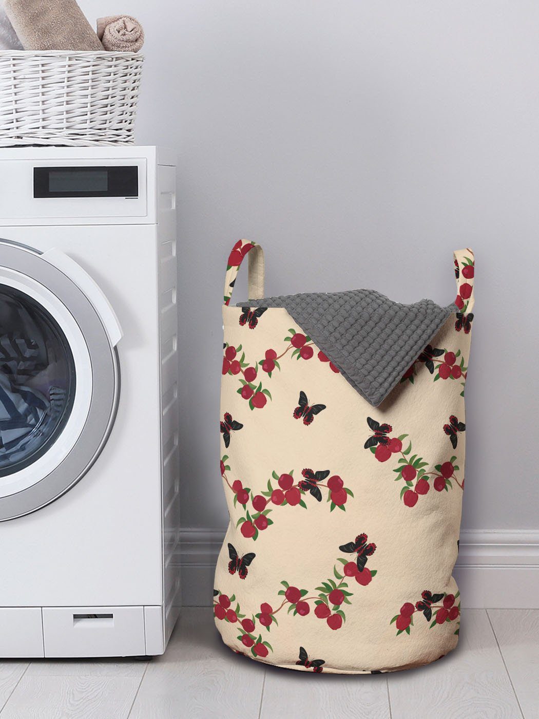 Abakuhaus Wäschesack Wäschekorb mit für und Griffen Kordelzugverschluss Natur Waschsalons, Apple Schmetterlings-Muster