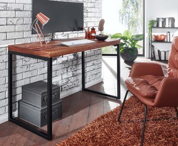 Wohnling Schreibtisch WL6.518 (117x59x76,5 cm Sheesham Massivholz mit Metallbeine), Computertisch Home Office, Bürotisch Industrial