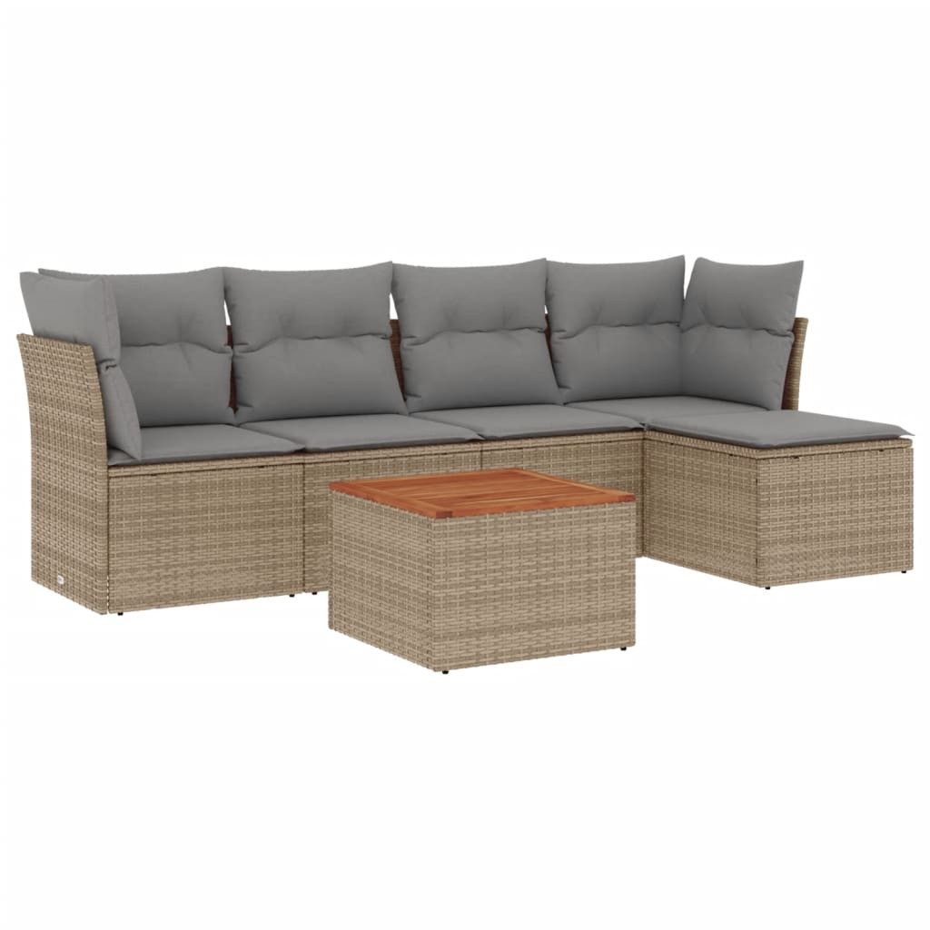 Gartenlounge-Set 6-tlg. Garten-Sofagarnitur mit Kissen Beige Poly Rattan