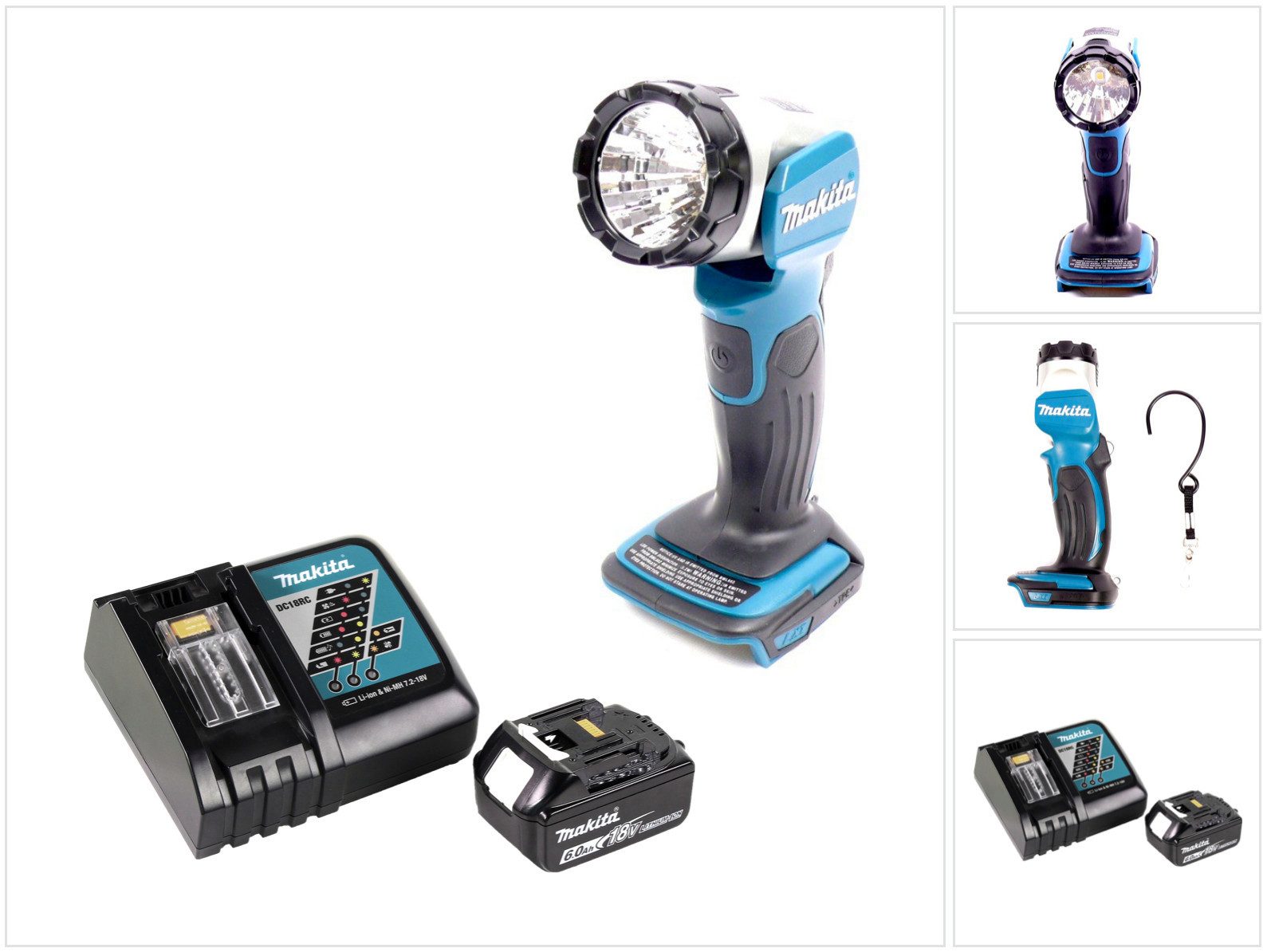 Makita Baustrahler BML 802 RG1 Akku Lampe für 14,4 und 18V Akkus + 1x Akku 6,0 Ah