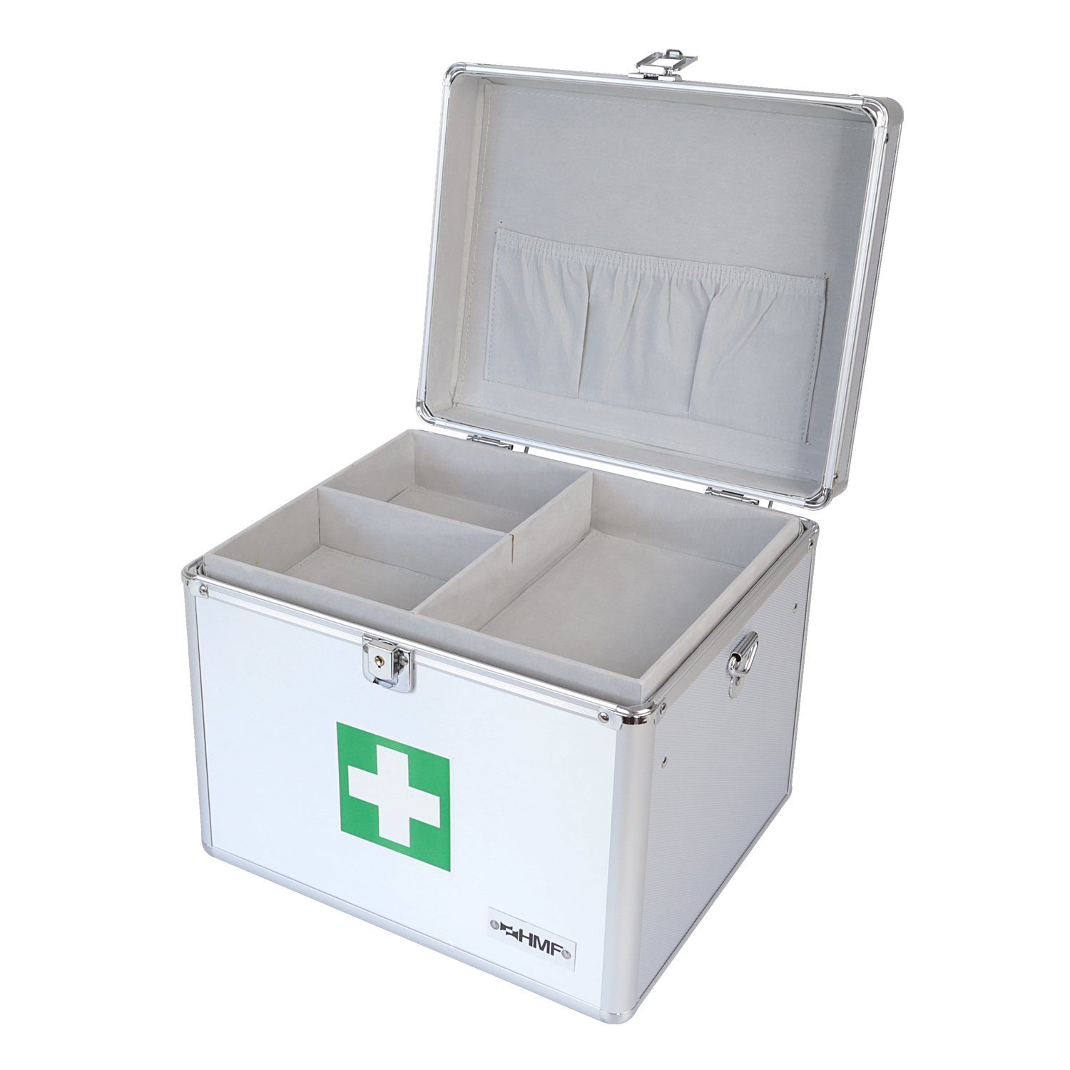 HMF Erste-Hilfe-Koffer Medizinkoffer Arztkoffer für Erstversorgung, erkennbarer Erste-Hilfe Koffer mit Tragegriff, 30x25x25 cm