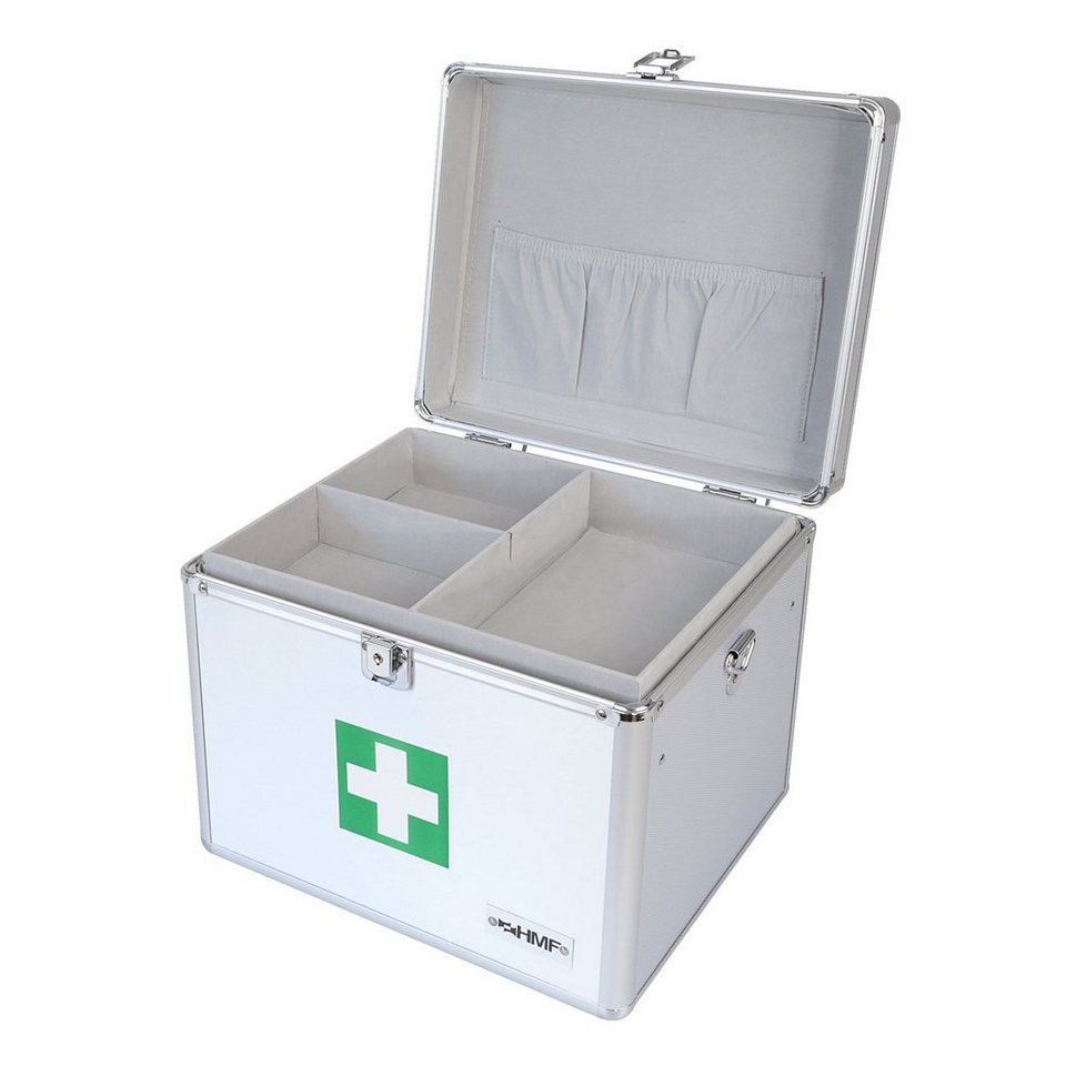 HMF Medizinschrank Erste Hilfe Koffer, Arztkoffer für Erstversorgung  erkennbarer Erste-Hilfe Koffer mit Tragegriff, 30x25x25 cm
