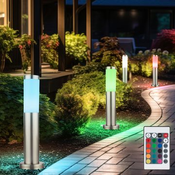 etc-shop LED Außen-Stehlampe, Leuchtmittel inklusive, Warmweiß, Farbwechsel, Stehleuchte Außenlampe RGB LED Fernbedienung dimmbar Edelstahl H 45 cm