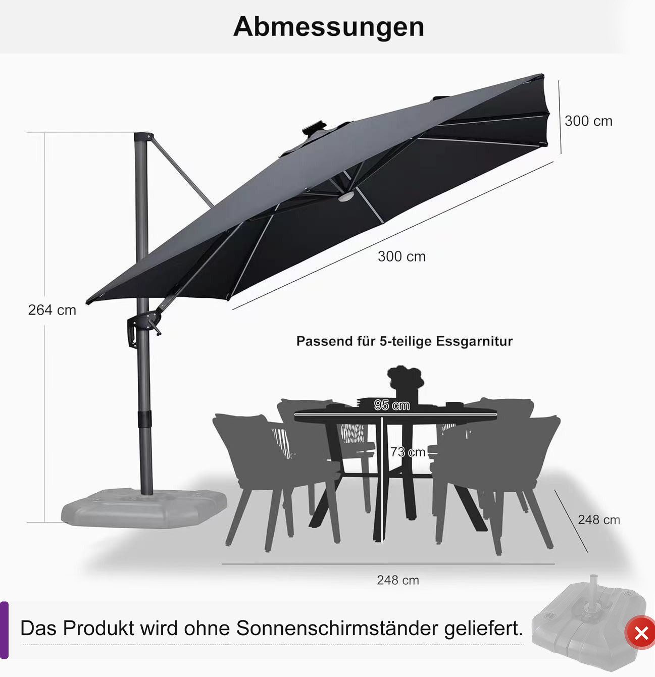 PURPLE LEAF Ampelschirm Quadratischer Alu Balkonschirm, günstig online kaufen