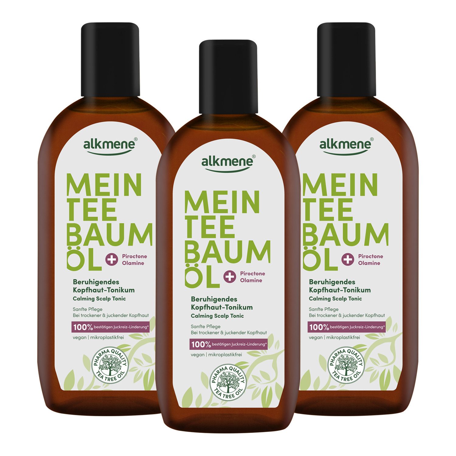 alkmene Haartonikum 3x Teebaumöl Kopfhaut Tonikum Juckreiz Linderung 100% bestätigt vegan, 3-tlg.