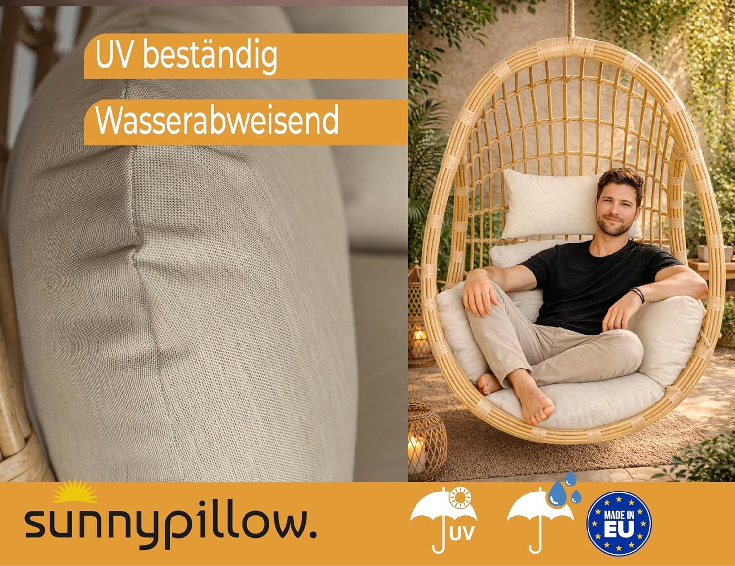 sunnypillow Hängesessel Auflage für Rattan & Polyrattan Hängeschaukel, Cremefarben