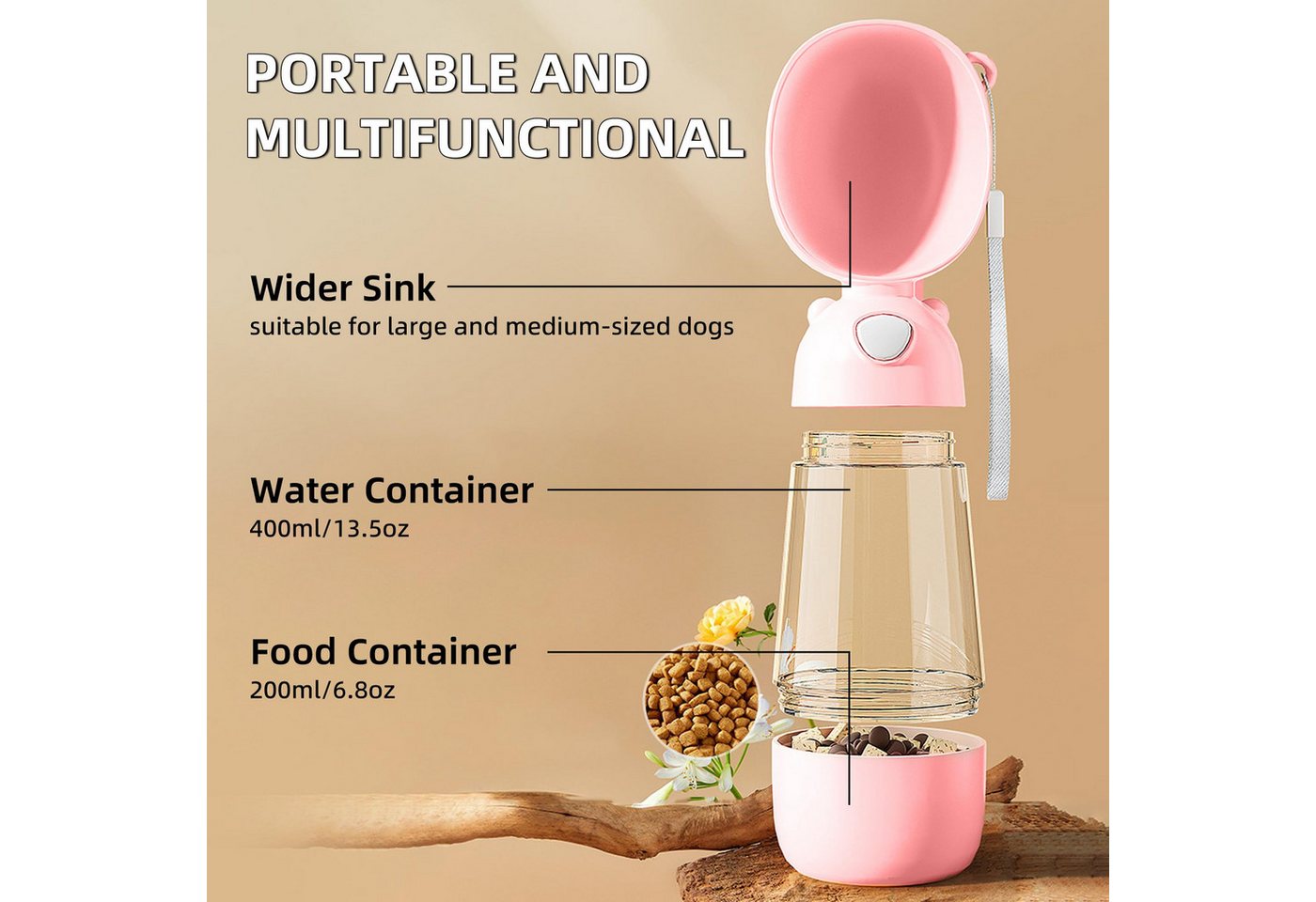Thumbnail - ZEUOPQ Hunde-Futterautomat Haustier Wasserflasche mit 200ml Futternapf, 400ml Katze Trinkflasche, Tragbare Reise Wassers...