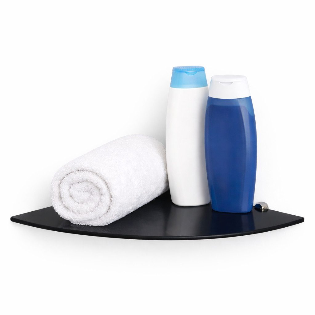 HOOZ Eckregal Glasregal Eckablage ESG – 6 mm, abgerundetes Duschregal mit Halterung, Wandregal, Platzsparende Glasablage für Dusche, Bad, Küche oder Wohnraum