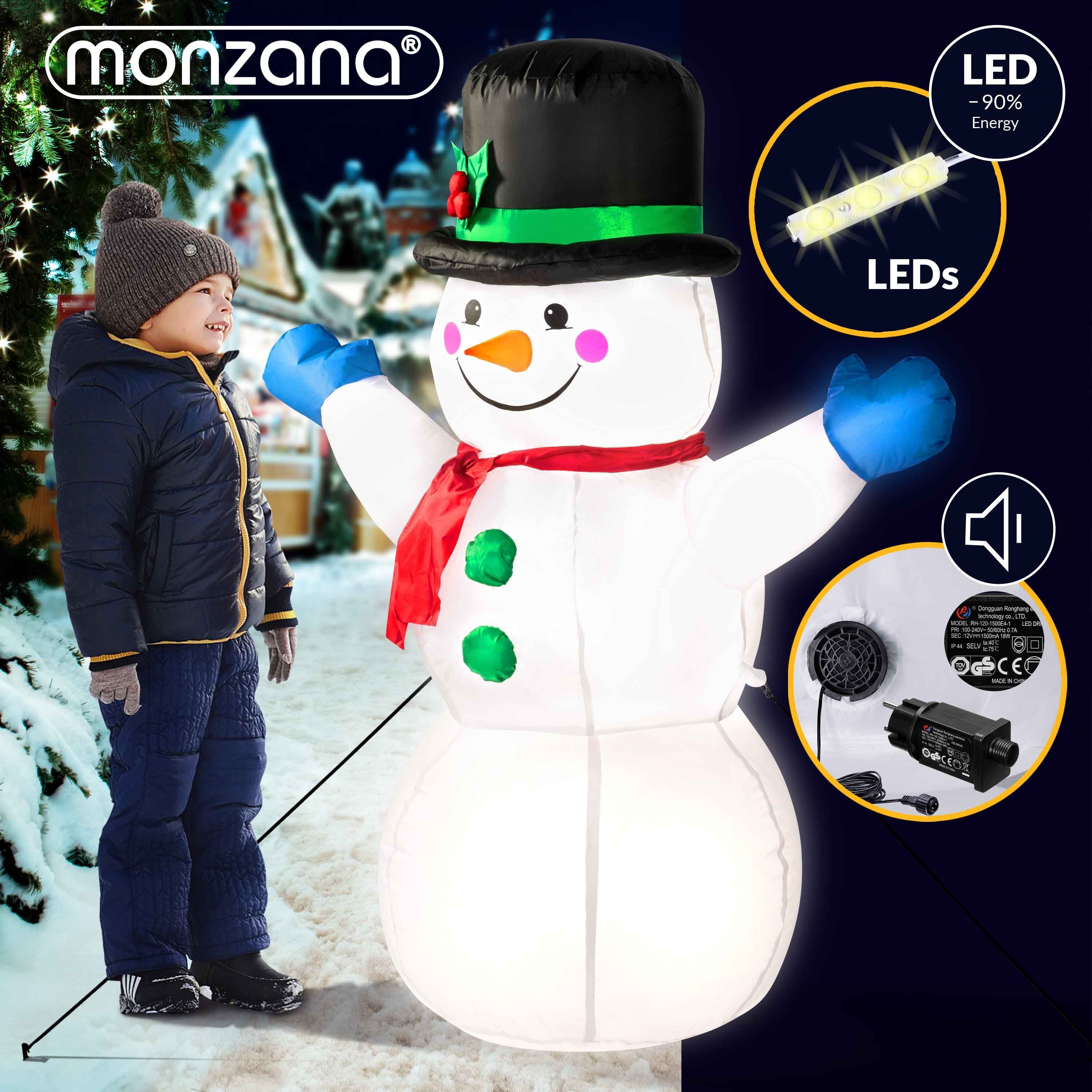 Aufblasbarer Schneemann, LED 120cm XL IP44 Außen Beleuchtet Befestigungsmaterial monzana