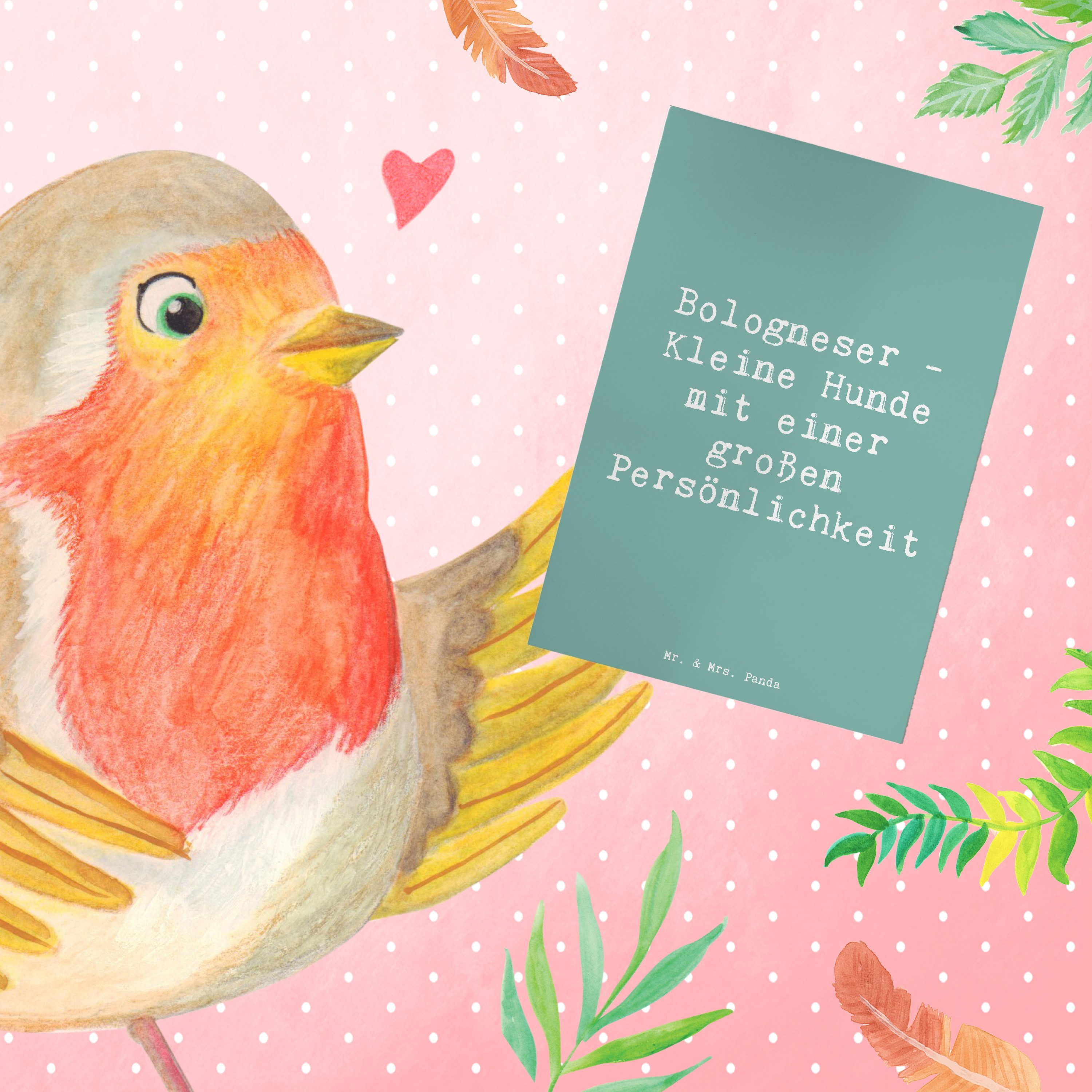 Thumbnail - Mr. & Mrs. Panda Grußkarte Spruch Bologneser Charakterstark - Meeresbrise - Geschenk, fröhliche