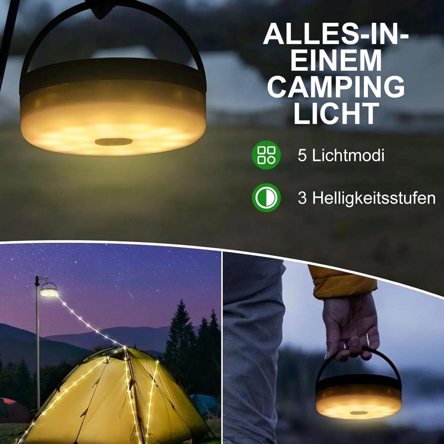 DESUO Lichterkette 12m Camping Lichterkette Aufrollbar 8 Beleuchtungsmodi Wasserdichte