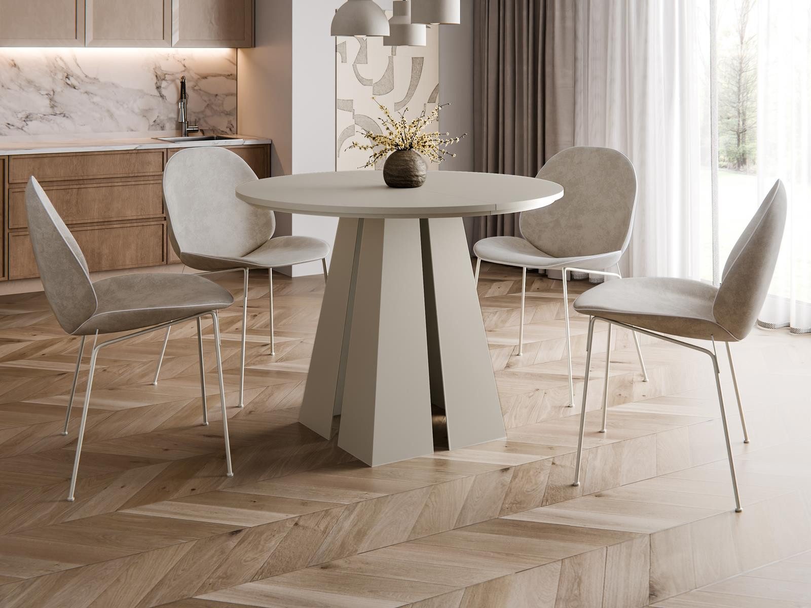 Compleo Esstisch Ø: 100cm oder 120 cm, Designer Tisch, ausziehbarer Tisch TRENDI, Küchentische, MADE IN EU