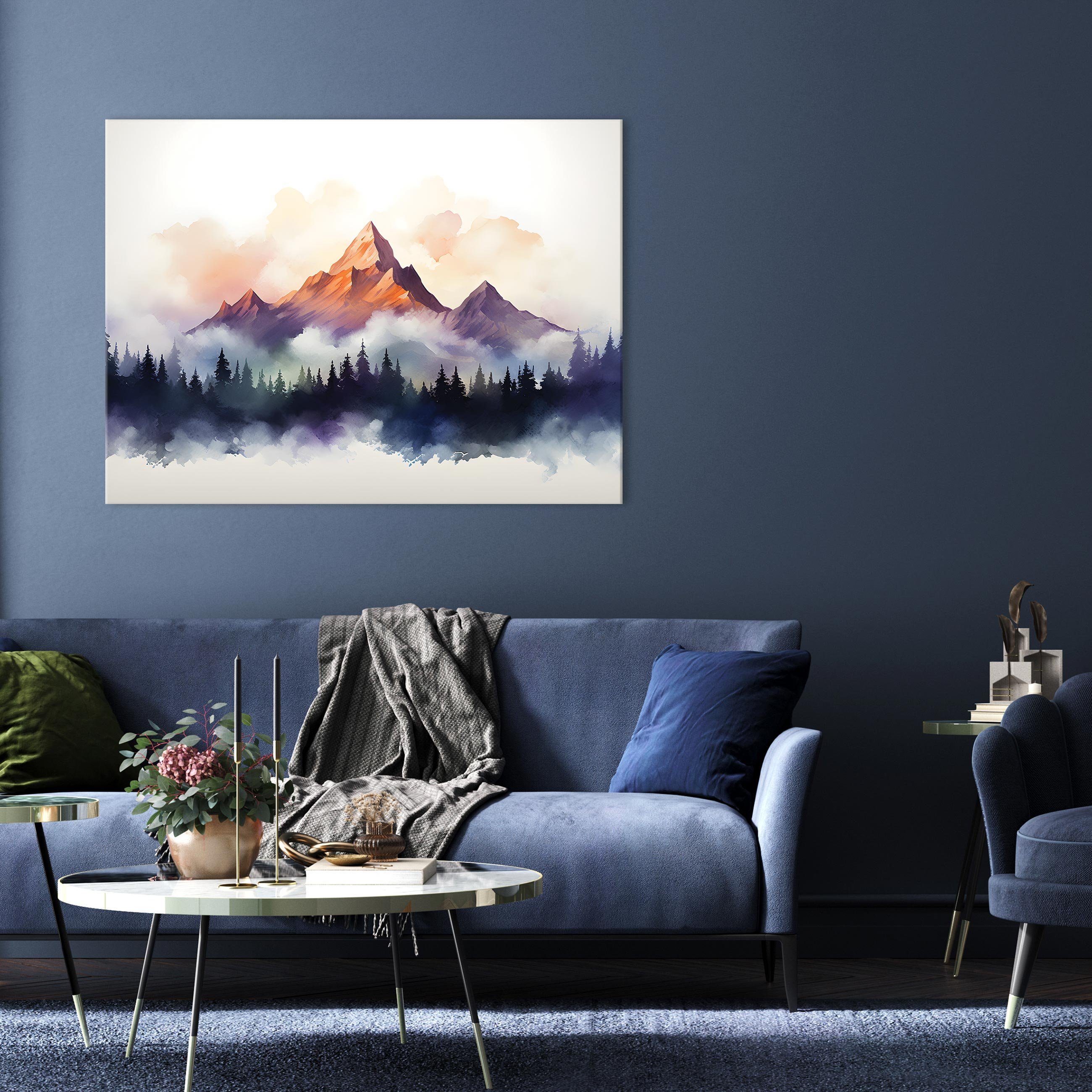 Modern, Gemalt Leinwand St), Kunst Wallarena Leinwandbild XXL Wandbild Groß Berge Bilder Bild Leinwandbilder (Einteilig, Leinwandbild Aufhängefertig 1