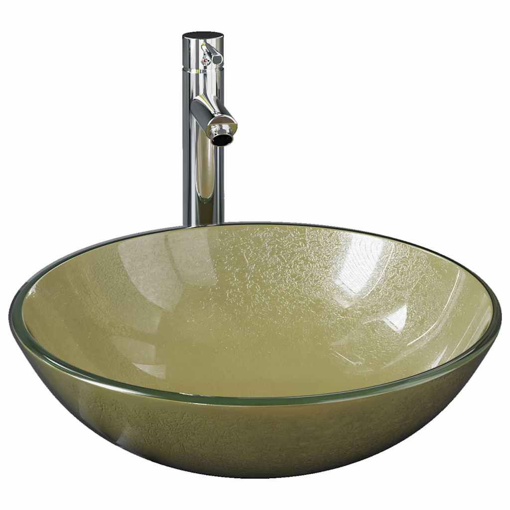 vidaXL Waschbecken Badezimmer Waschbecken mit Wasserhahn und Ablaufgarnitur Gold