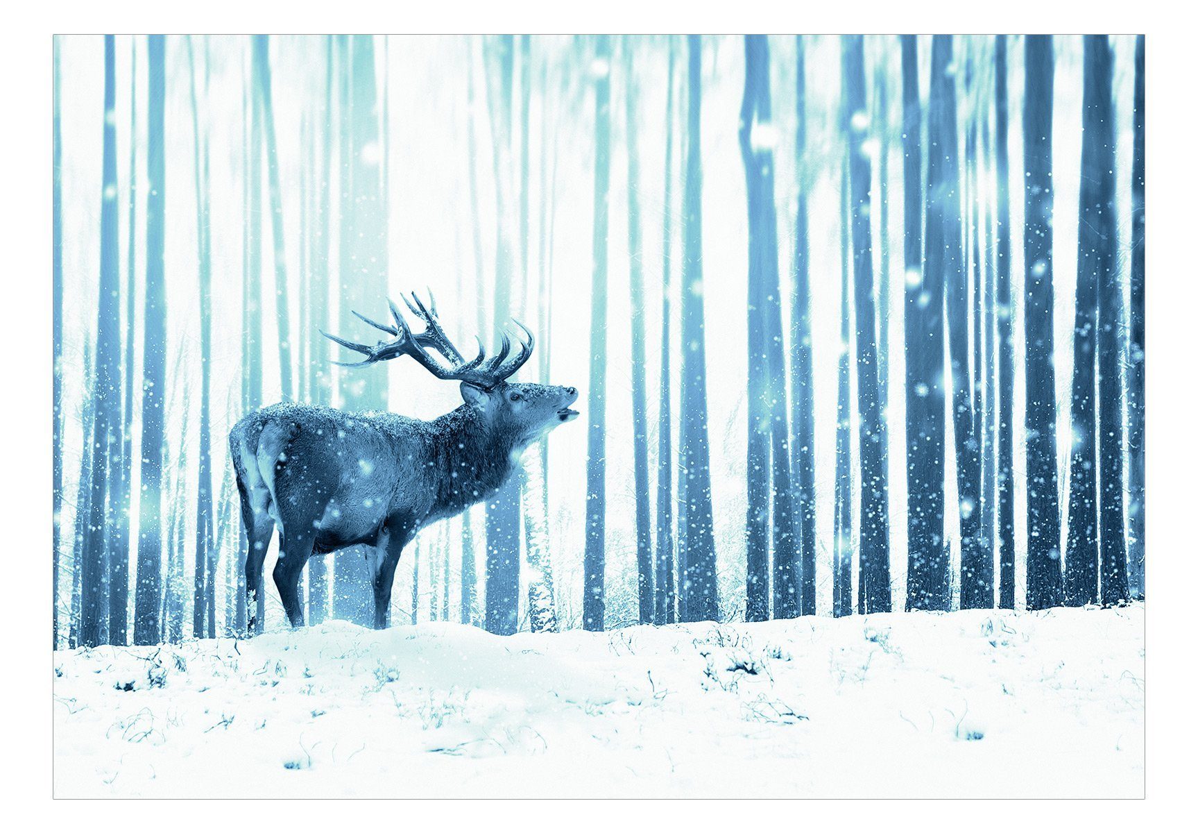 KUNSTLOFT Vliestapete Snow Tapete m, in the 0.98x0.7 Deer Design lichtbeständige (Blue) matt