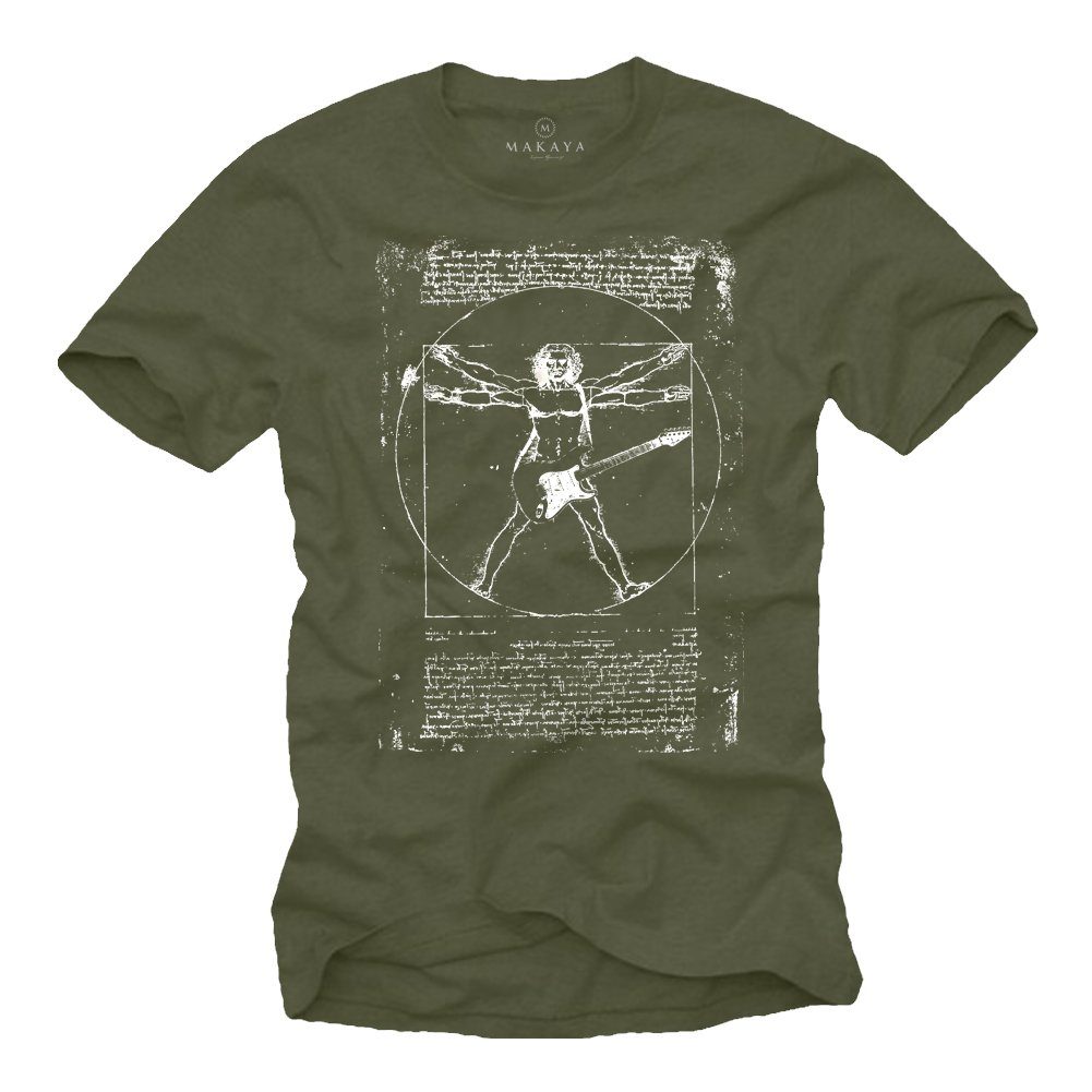 Grün Bandshirt Musik Herren Baumwolle aus Gitarre MAKAYA Da Männer Jungs Print-Shirt Geschenk Frontprint, Vinci T-Shirt
