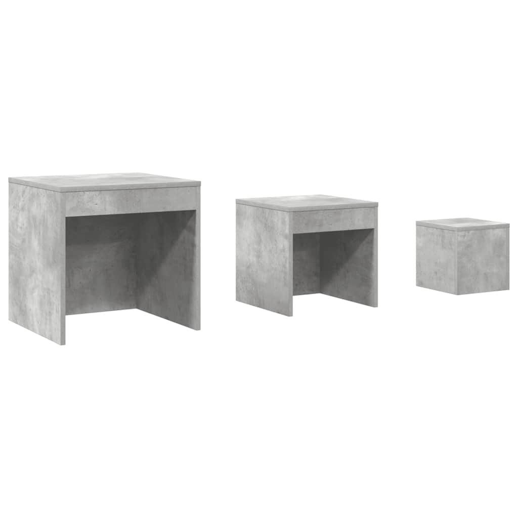furnicato Satztisch Beistelltisch-Set Betongrau 45x45x45 cm, 35x35x35 cm, 24x24x24 cm (3-St), Stapelbare Satztische aus Massivholz mit Stauraum für das Wohnzimmer