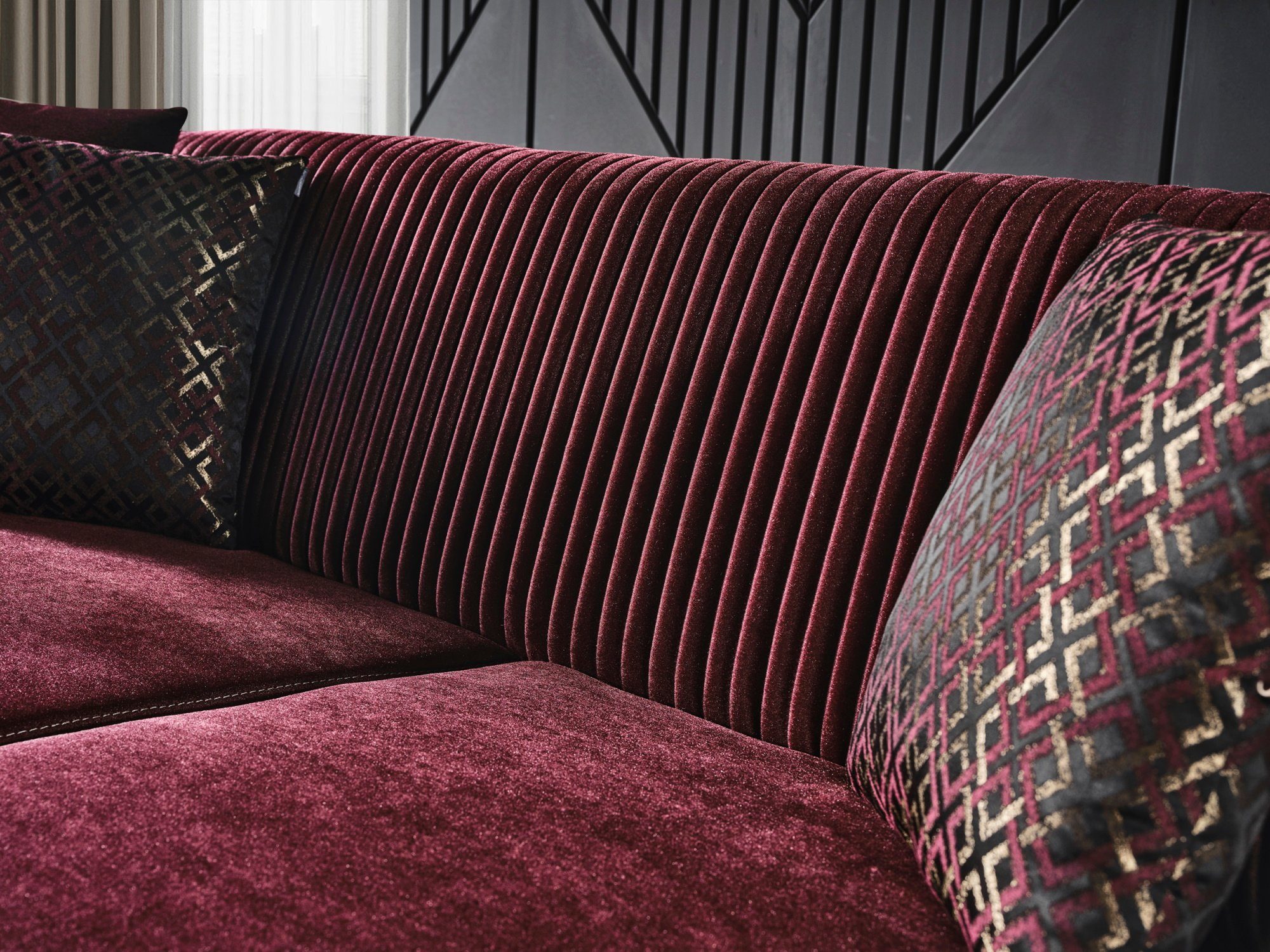 Villa Cusco, 1 Teil, Bordeaux Möbel Handmade Mikrofaser Rot Quality,strapazierfähiger Sofa Samtstoff