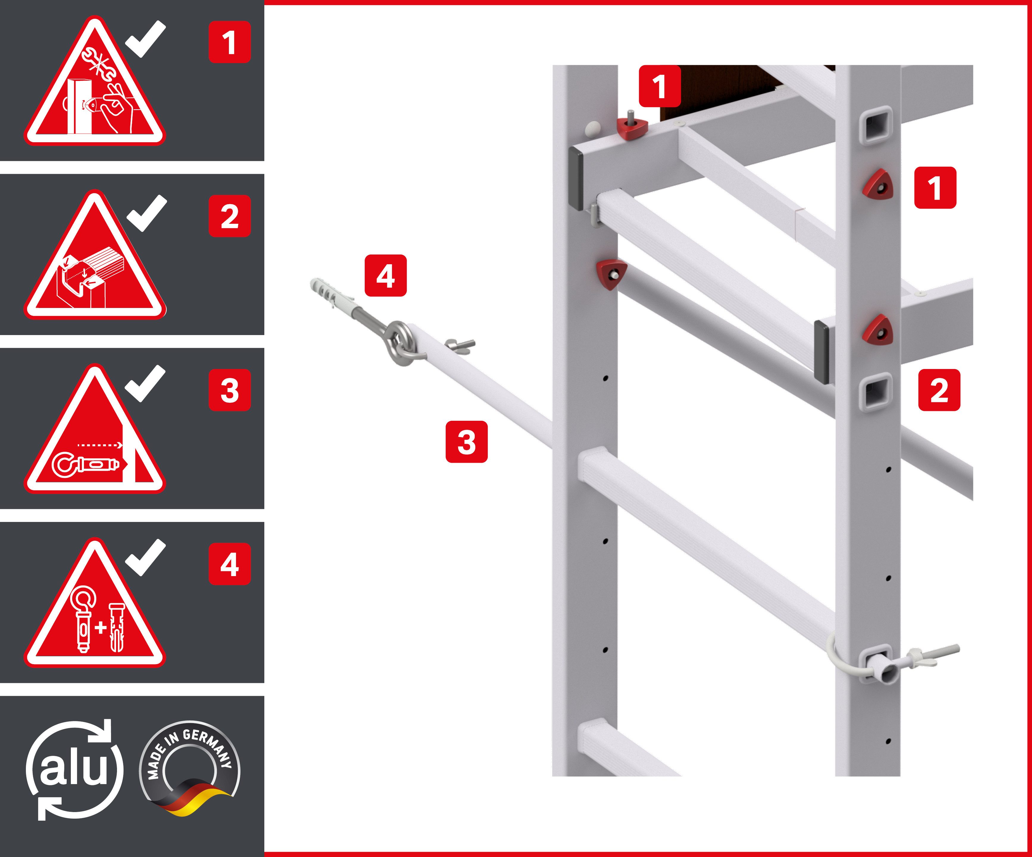 ALTEC Aluminium Arbeitsgerüst AluCombine® 3.0, Alu Standgerüst mit Traverse & Wandanker, maximale Arbeitshöhe 7 Meter