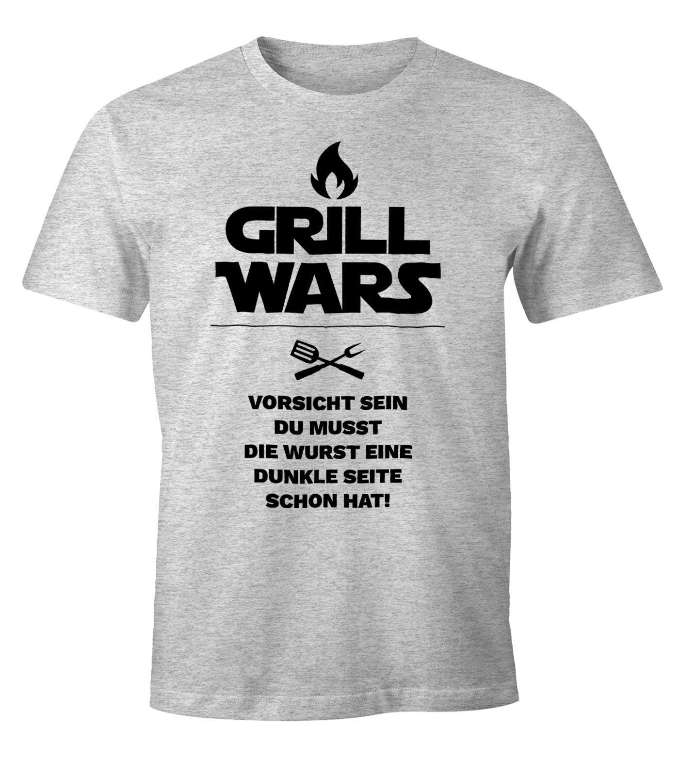 Fun-Shirt MoonWorks Print Spruch Moonworks® grau Herren T-Shirt mit Print-Shirt Grill Wars mit