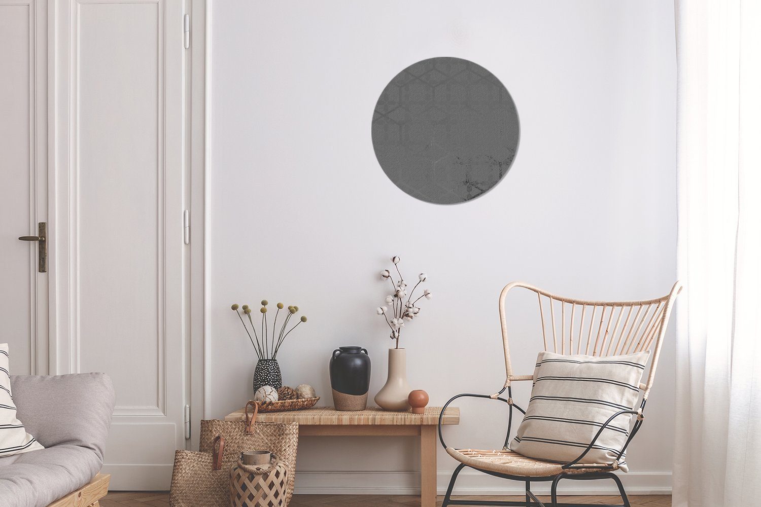 MuchoWow Gemälde - Wandbild, Kreis cm Muster 30x30 Luxus Wanddekoration Schwarz Forex, St), (1 - Weiß, - Rundes Wohnzimmer