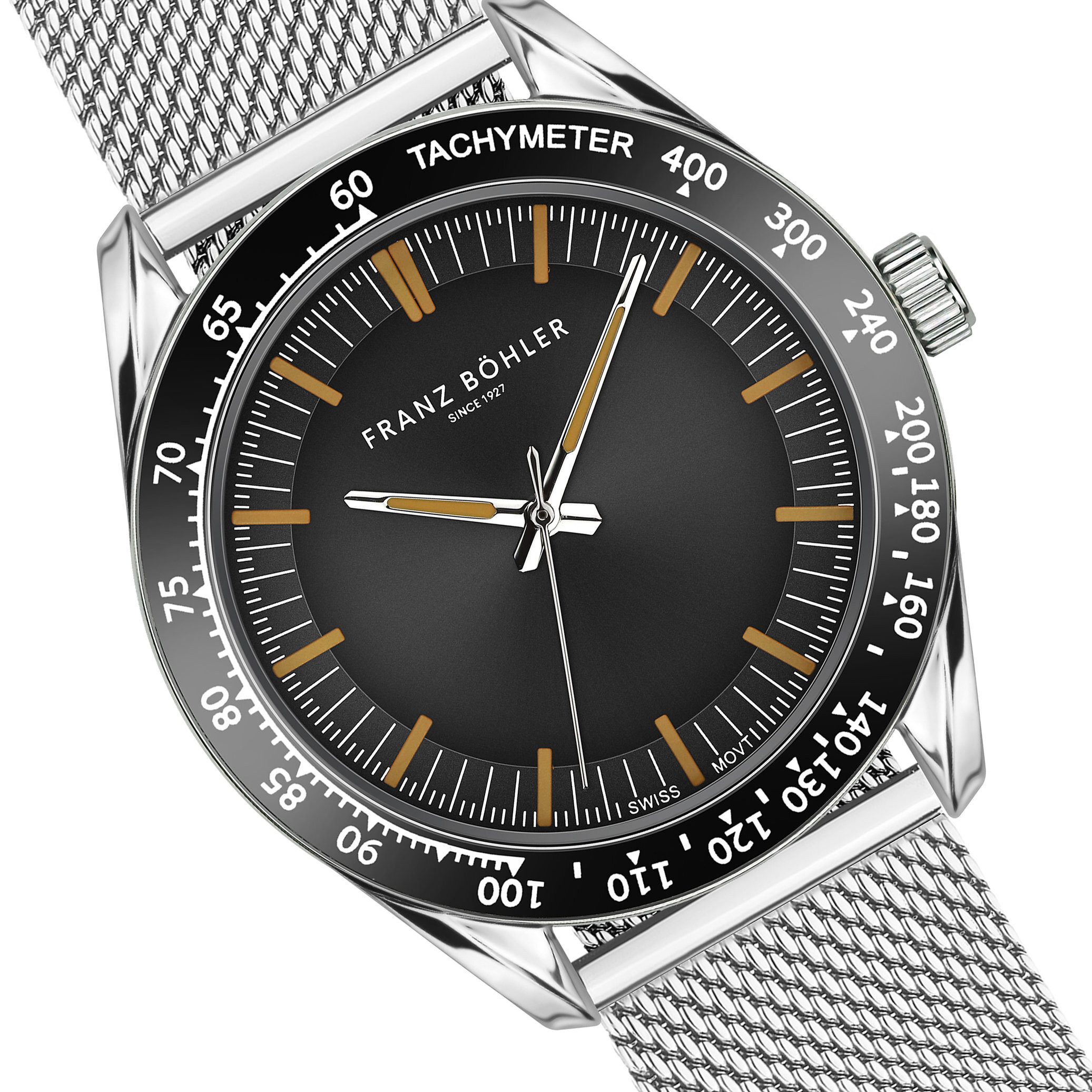 FRANZ BÖHLER Quarzuhr BA5-B010S Poschiavo Silber-Netz