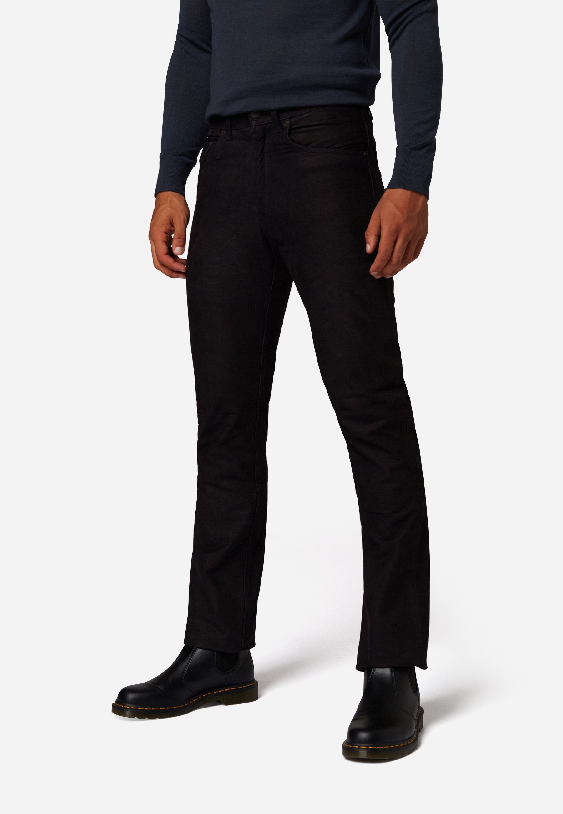 RICANO Lederhose RT-101 Hochwertiges Büffel-Nubuk Leder ; 5-Pocket-Stil - Lederjeans Schwarz