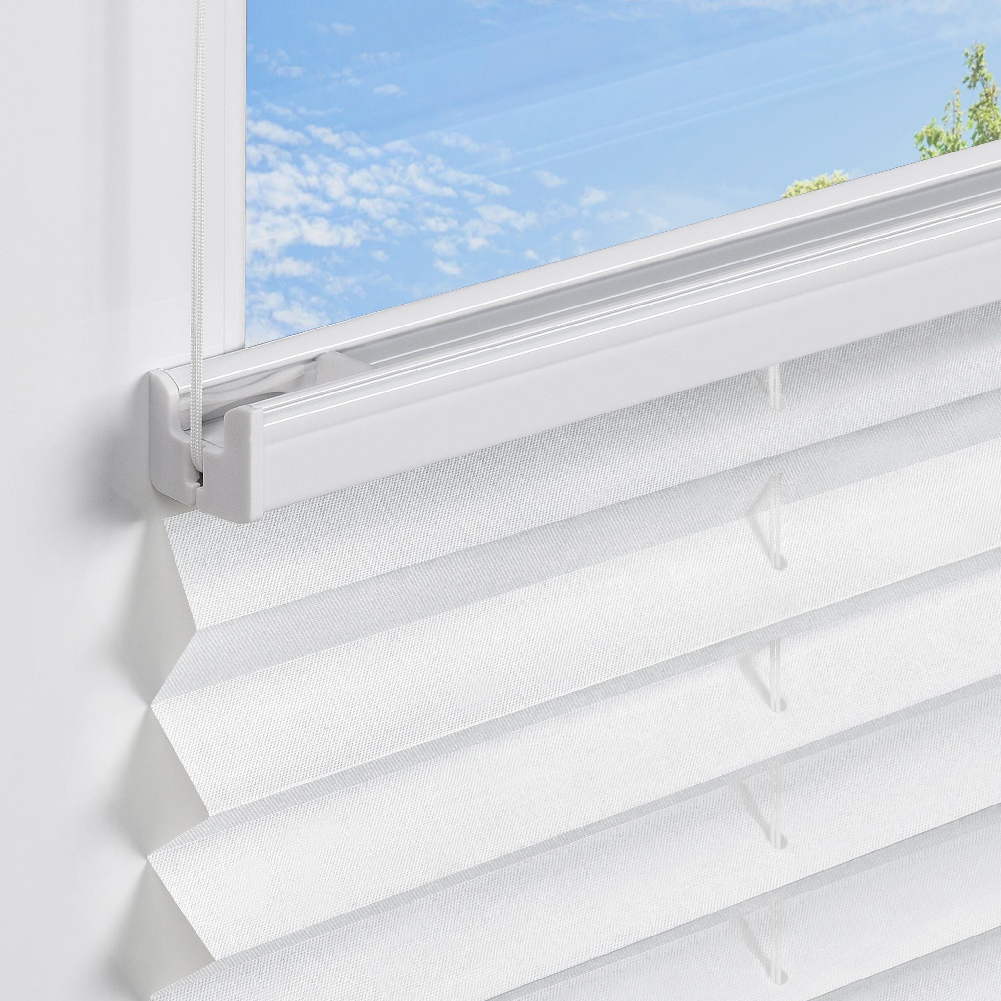 jalousiescout Plissee Pure Plissee Premium, 35 x 100 cm, weiß, halbtransparent, ohne Bohren, verspannt, Klemmfix, Polyester-Stoff, blickdicht und lichtdurchlässig