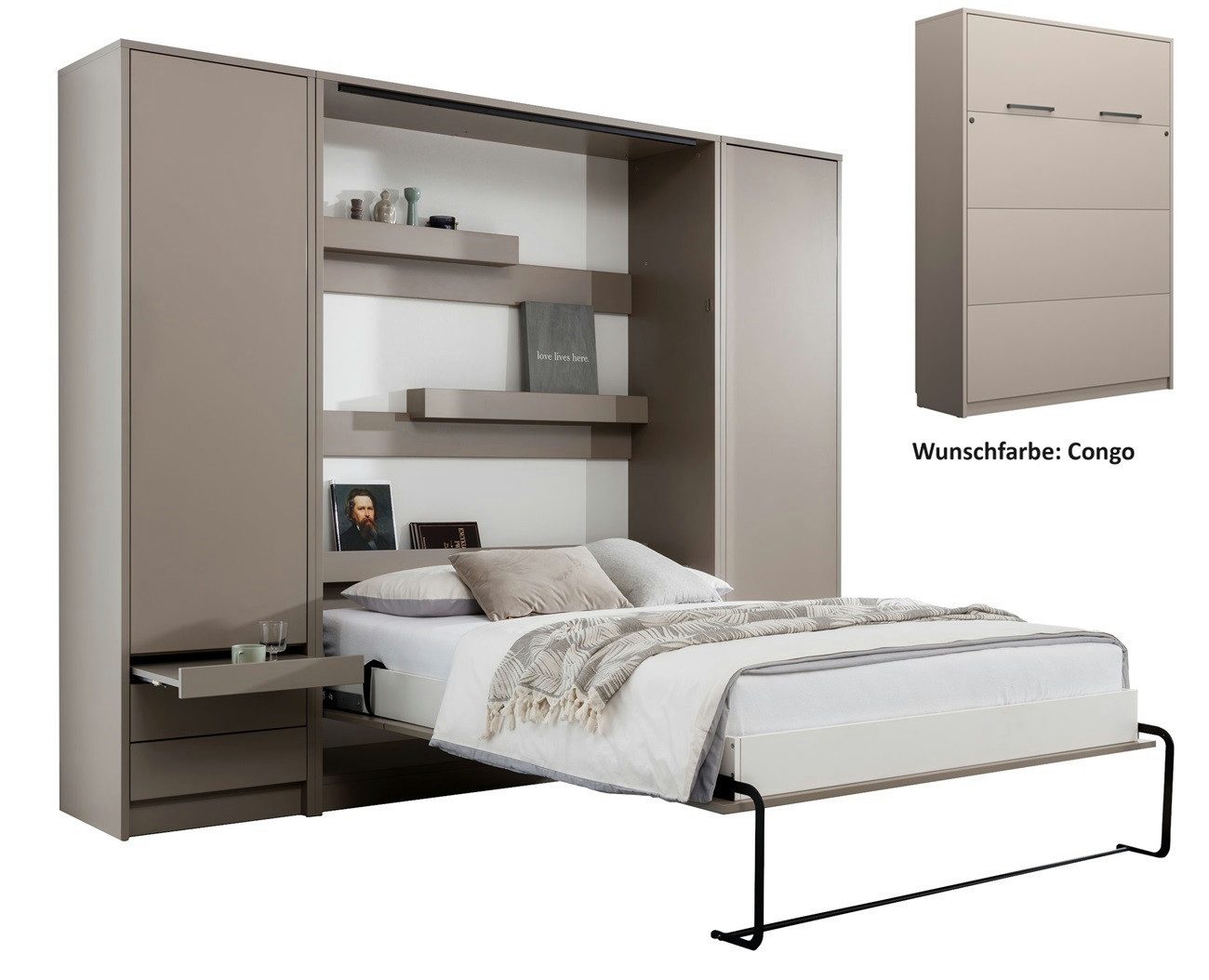 QMM TraumMöbel Schrankbett GN 120x200 mit LED, optionalen Schreibtisch & 2 Schränke (Set, 3-St., Schrankbett & 2 Schränke) vertikal klappbar