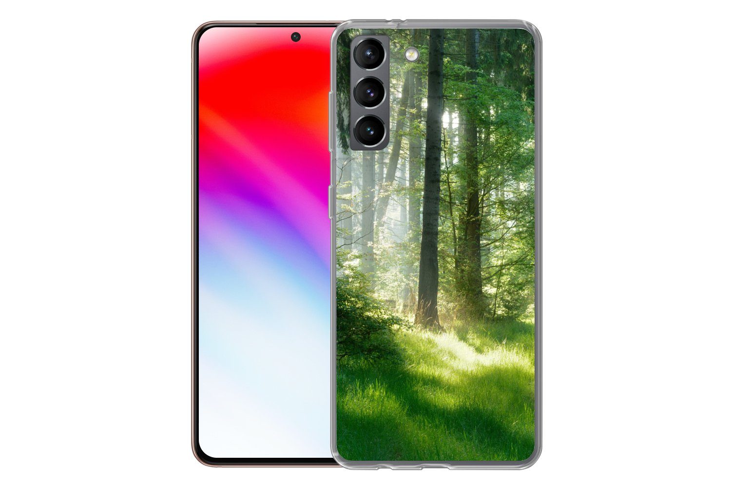 MuchoWow Handyhülle für Samsung Galaxy S21 Natur - Bäume - Wald - Grün - Sonne - Gras - Pf, Phone Case, Silikon, Schutzhülle Dünn