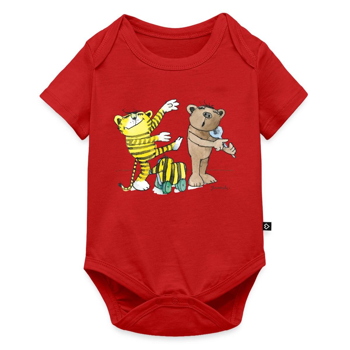 Spreadshirt Kurzarmbody Janosch Tiger Und Bär Machen Musik Kurzarm Tages Baby Body (1-tlg)