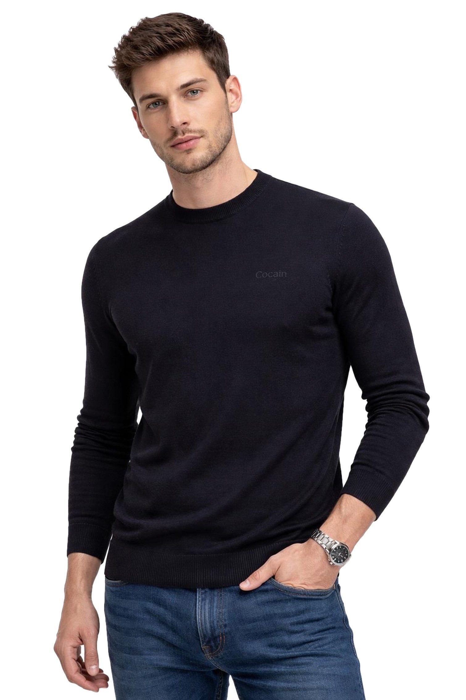 Cocain underwear Strickpullover Damen 100% Baumwolle Rundhals dünnes Feinstrick (1-tlg) optimaler Ganzjahrespullover - Langarm - für Alltag & Freizeit