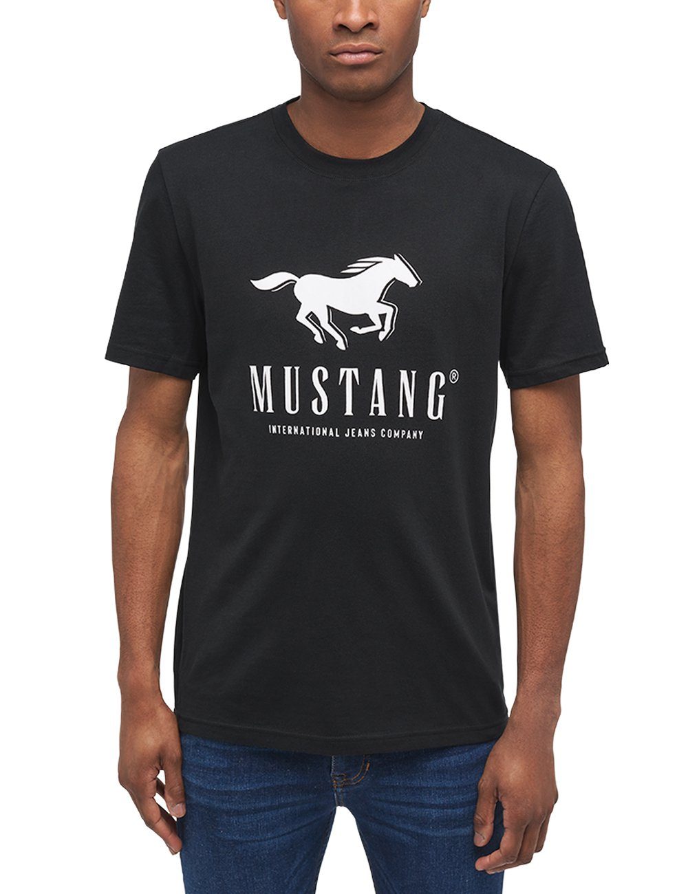 MUSTANG Mustang schwarz Kurzarmshirt Print-Shirt