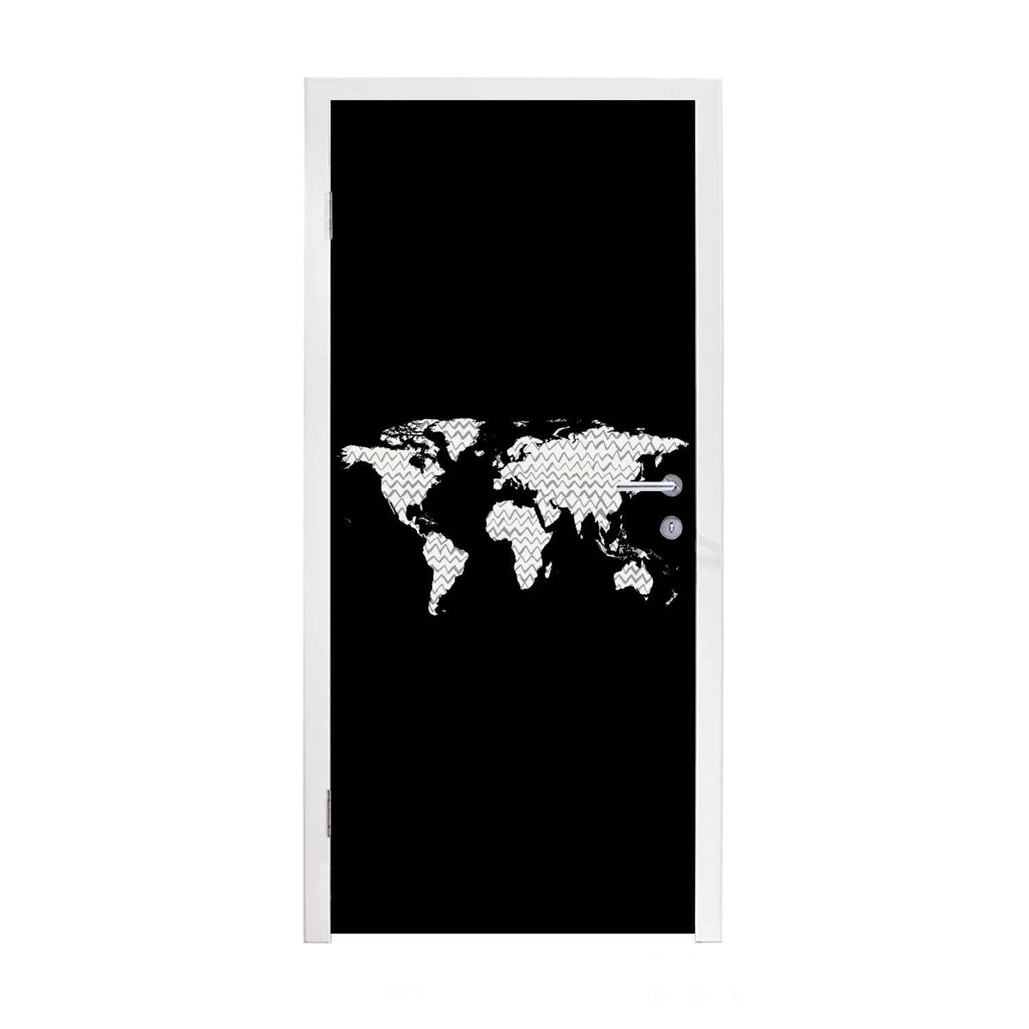 MuchoWow Türtapete Weltkarte - Muster - Schwarz, Matt, bedruckt, (1 St), Fototapete für Tür, Türaufkleber, 75x205 cm