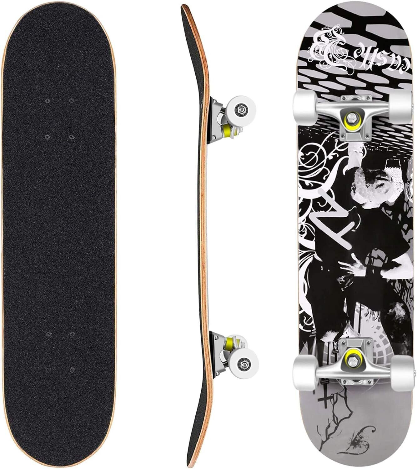 Diyarts (Skate Rollerboard, langlebiges 7-lagiges Ahorn, für Anfänger und Profis bis 100kg), 85A PU Räder, ABEC-7 Lager, 90° Weitwinkel
