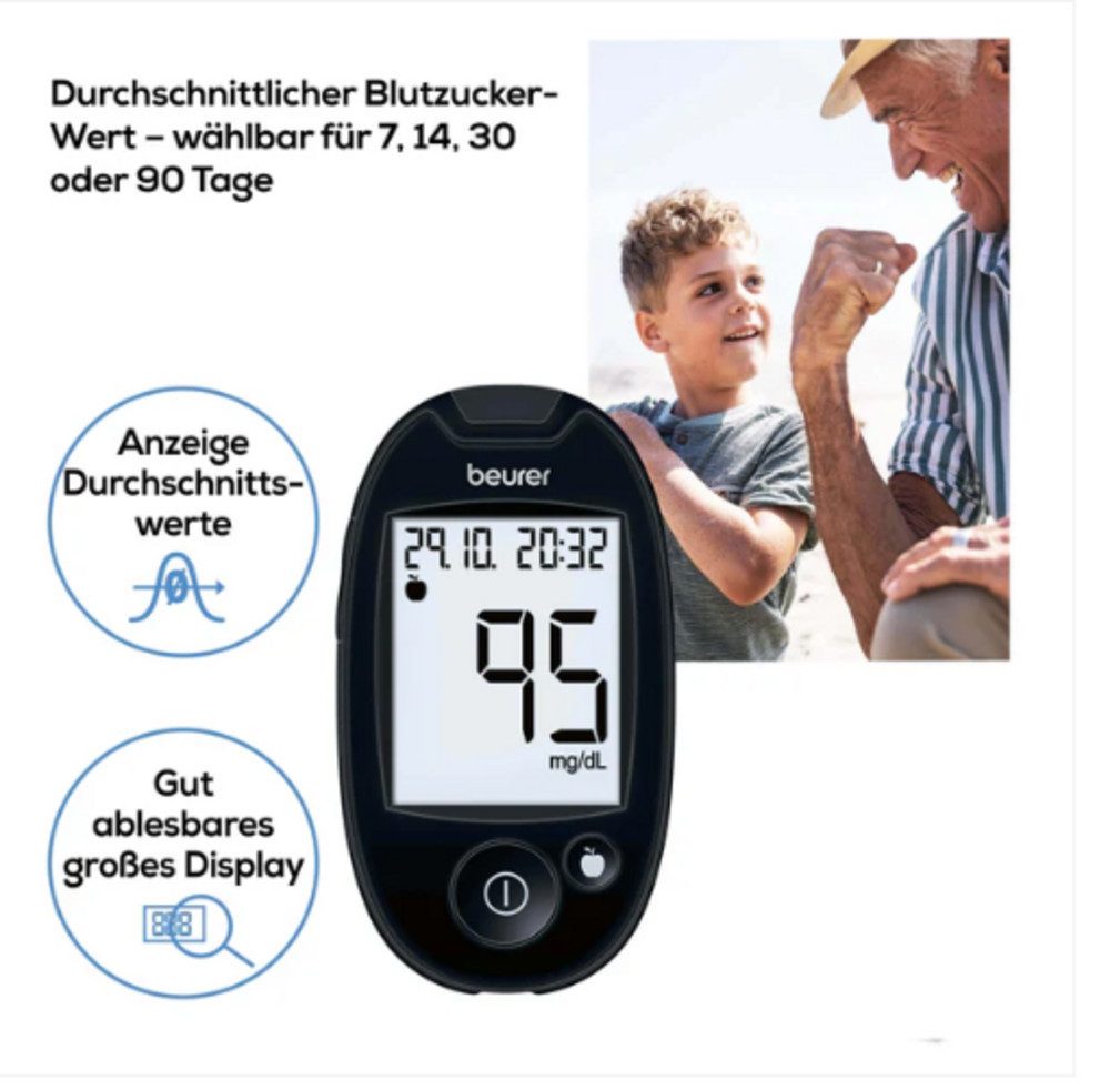 BEURER Blutzuckermessgerät GL 44, einfache Handhabung, Spar-Set, App connected beurer HealthManager Pro, Modernes Diabetes Management