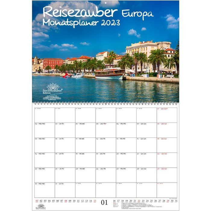 Seelenzauber Wandkalender Reisezauber Europa Planer DIN A2 aufgeklappt - Kalender für 2023 Europ