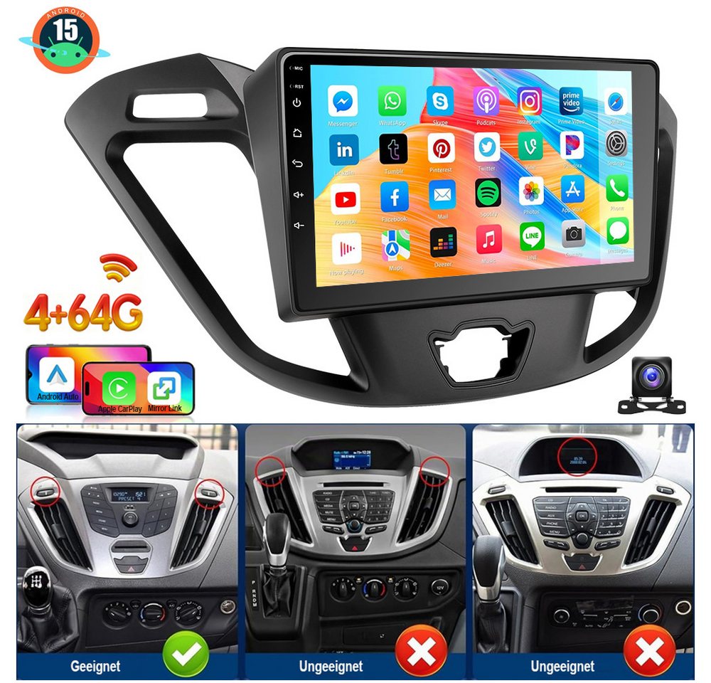 ESSGOO 9'' Autoradio Android 15 Für Ford Transit Custom 2012-2023 Carplay GPS Autoradio (RDS, 4+64GB(optional), Digitalradio (DAB), FM, AM, Carplay Android Auto Bluetooth EQ USB GPS Navi WIFI Touchscreen)