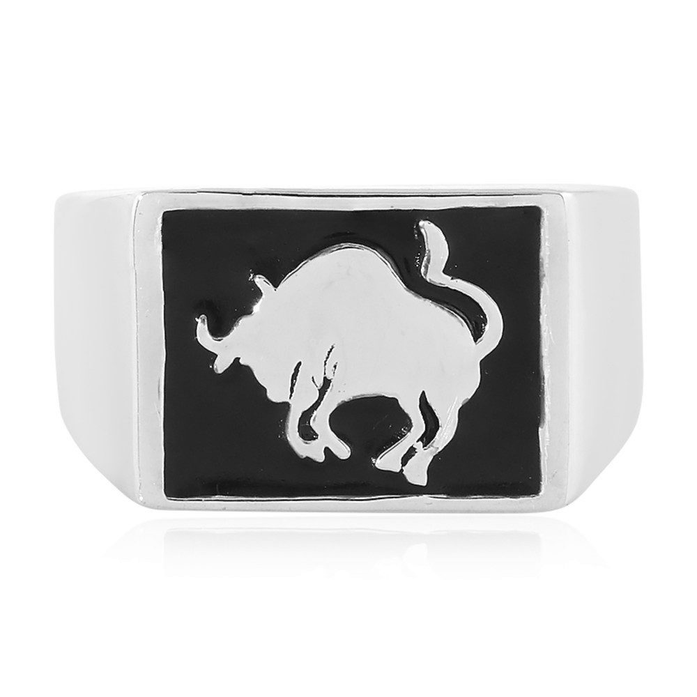 Cavill Silberring Cavill Sterling Silber Ring Stier Motiv schwarz matt glänzend (1-tlg)