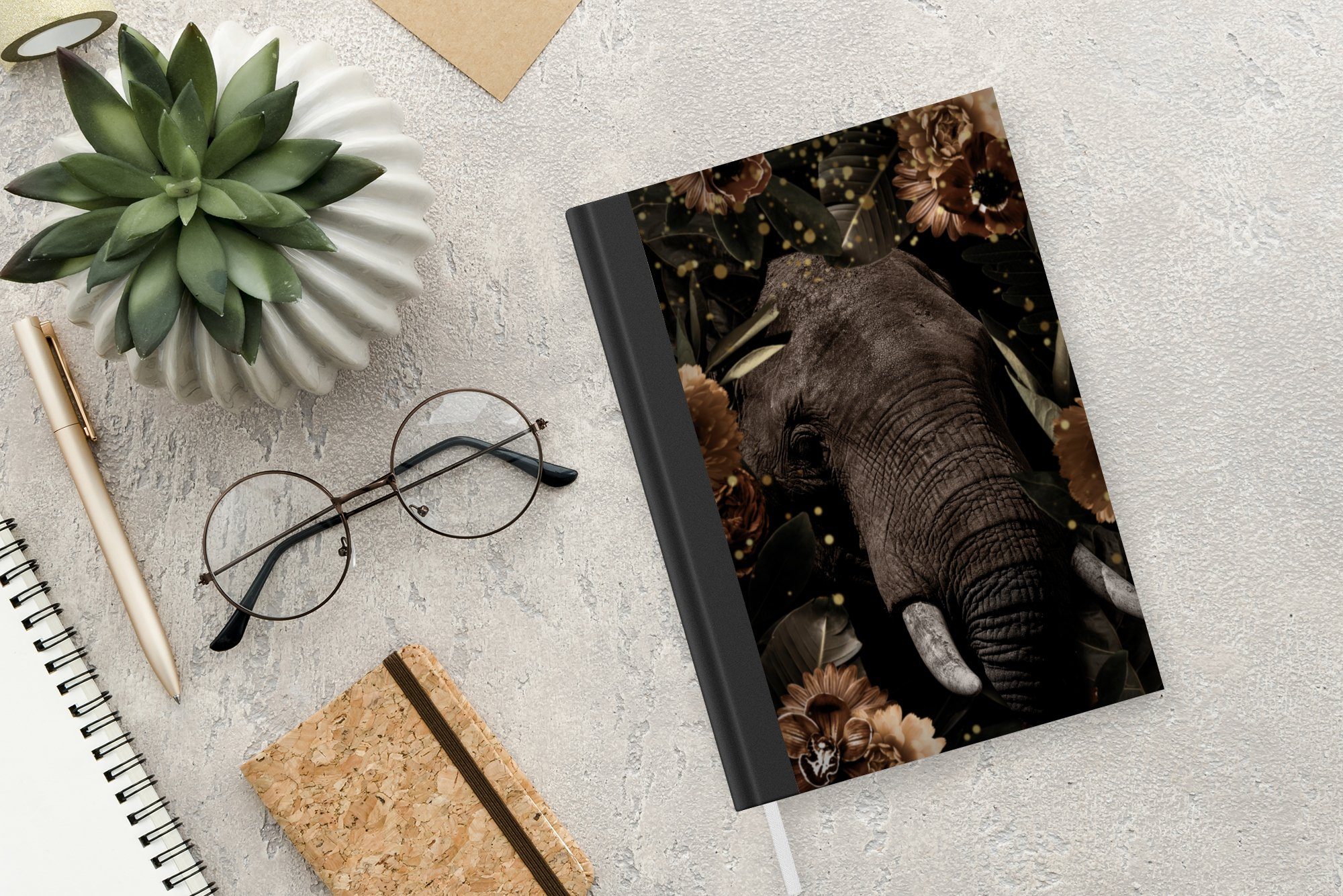 - Pflanzen 98 MuchoWow - Elefant Seiten, Journal, Gold, Haushaltsbuch Notizheft, A5, Merkzettel, Notizbuch Tagebuch,