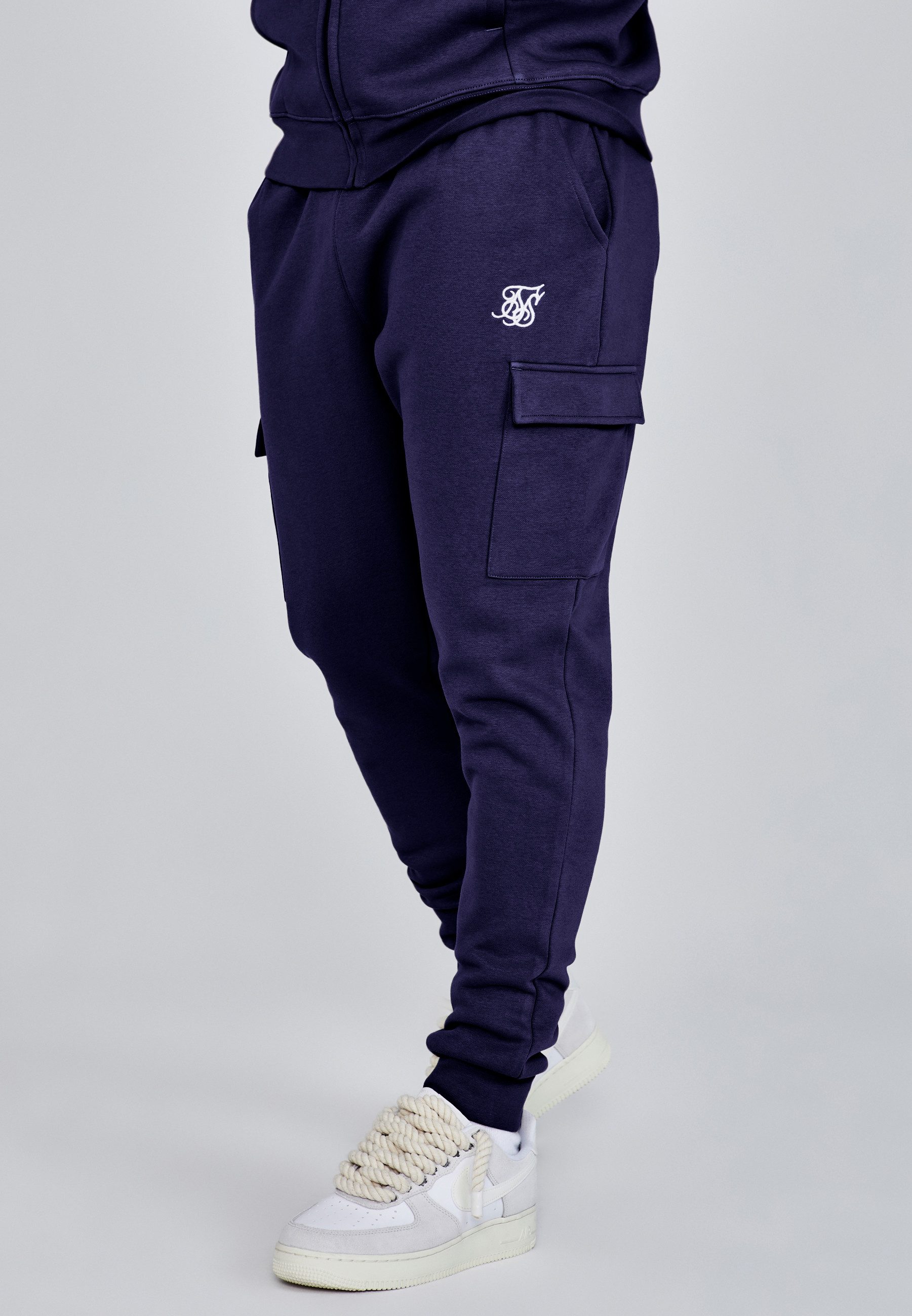 Jogger Pants SikSilk Herren Navyblau Essentials Cargo Joggers