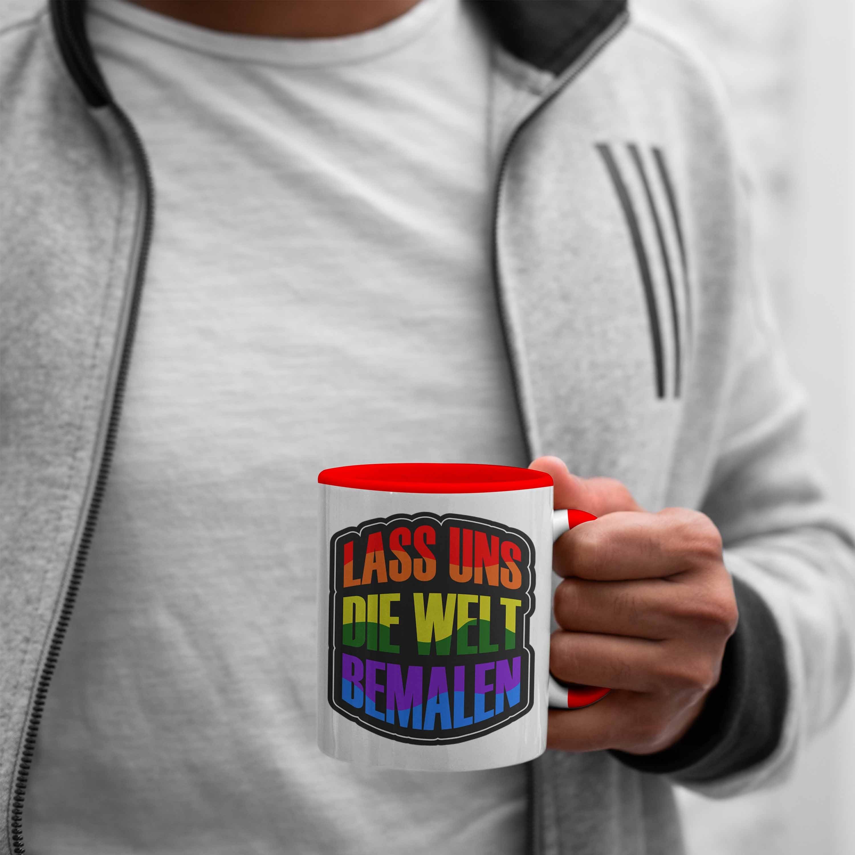 Bemalen" Welt "Lass uns Rot LGBT die Geschenkidee Tasse Trendation Tasse Regenbogenfarben