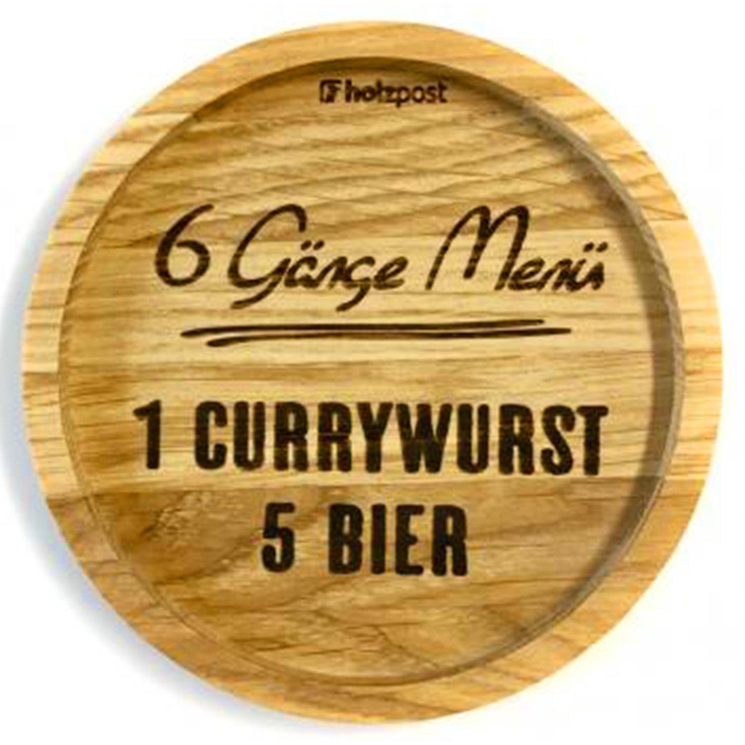 Landshop24 Getränkeuntersetzer Holzpost, Untersetzer, Currywurst-Bier, Zubehör für Kaffeebecher Weinglas Bierglas Flasche, aus Eichenholz