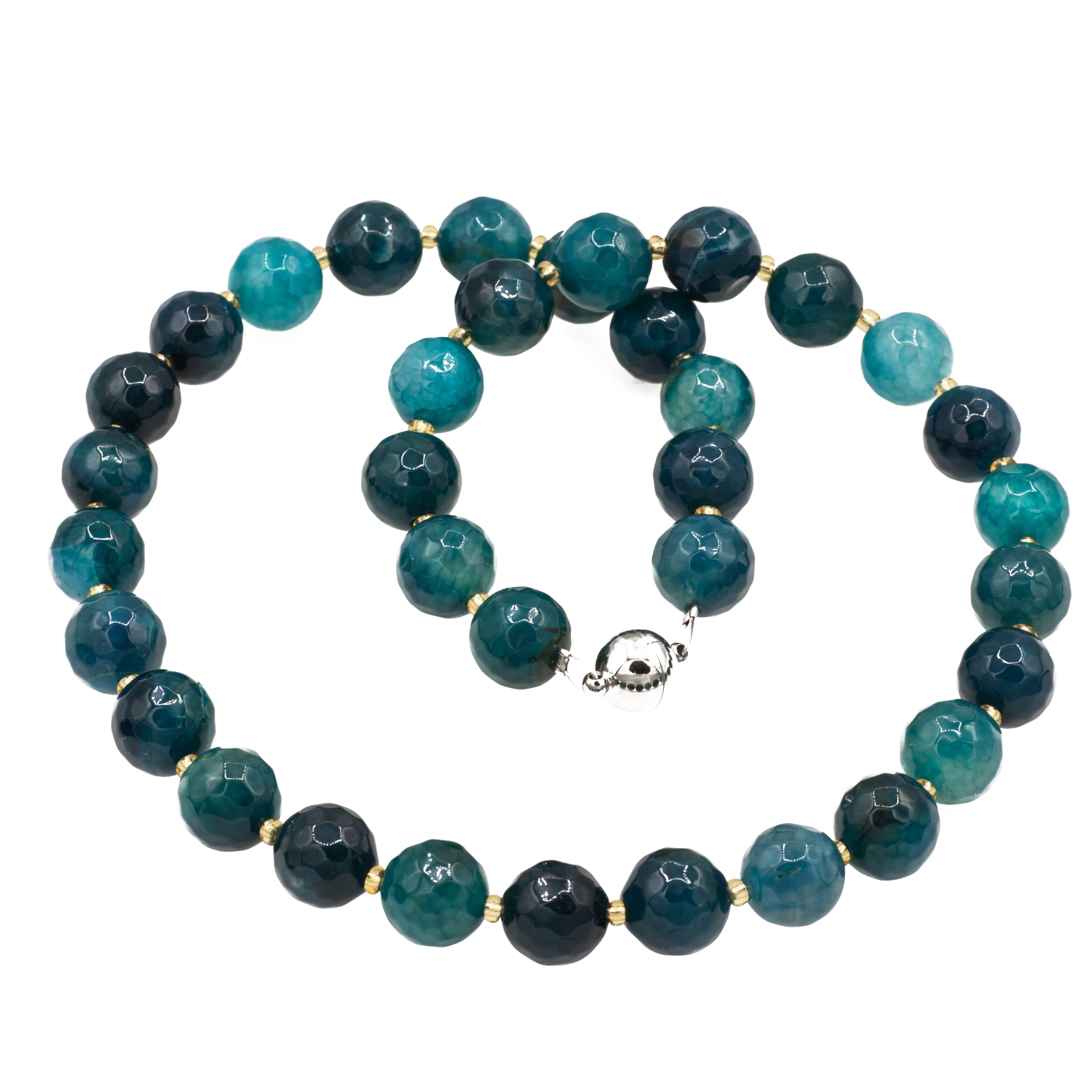 Bella Carina Perlenkette Edelstein Kette mit facettierten Achat Perlen blau, facettierter Achat